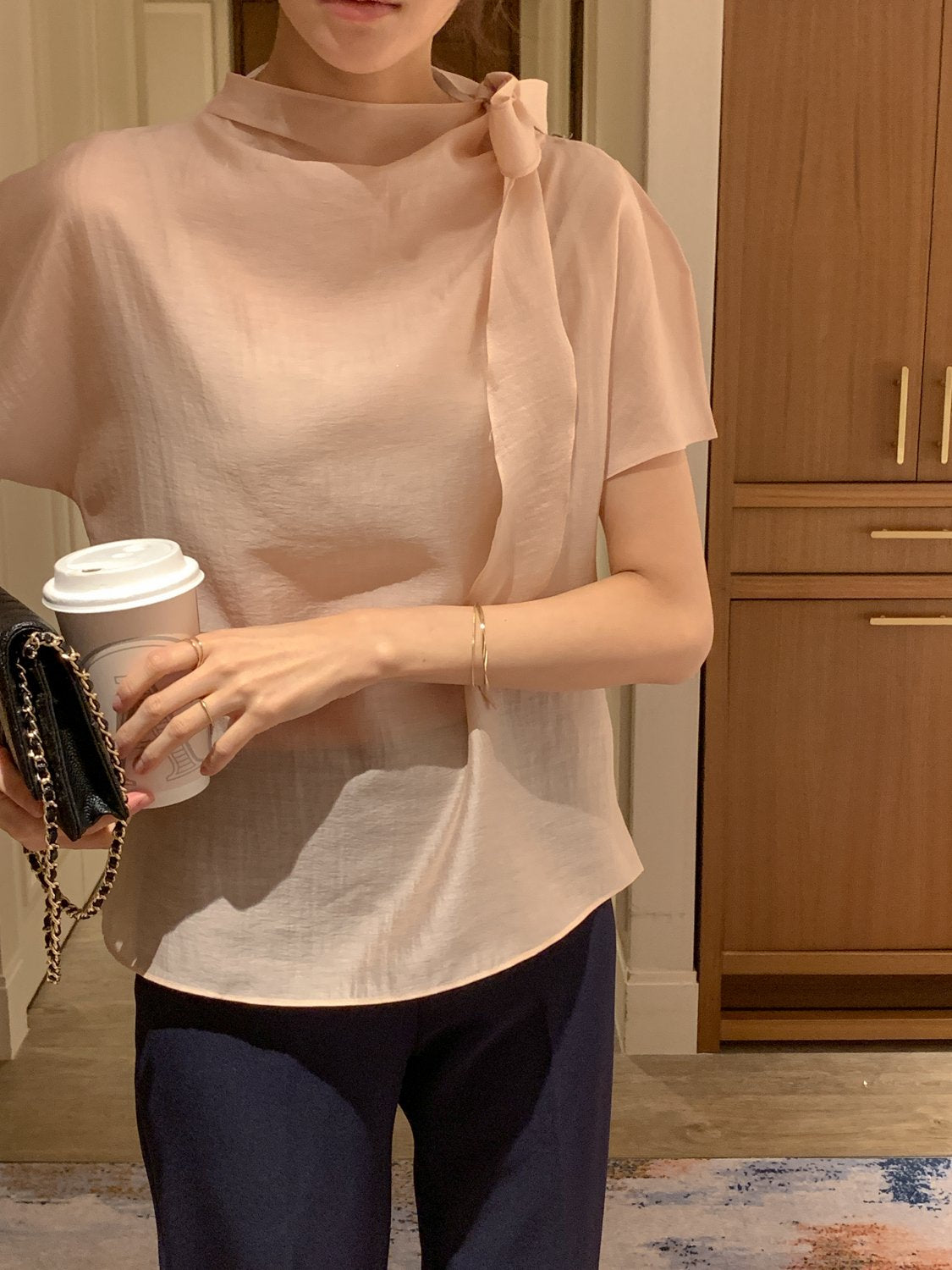 Tie Mock-Neck Blouse