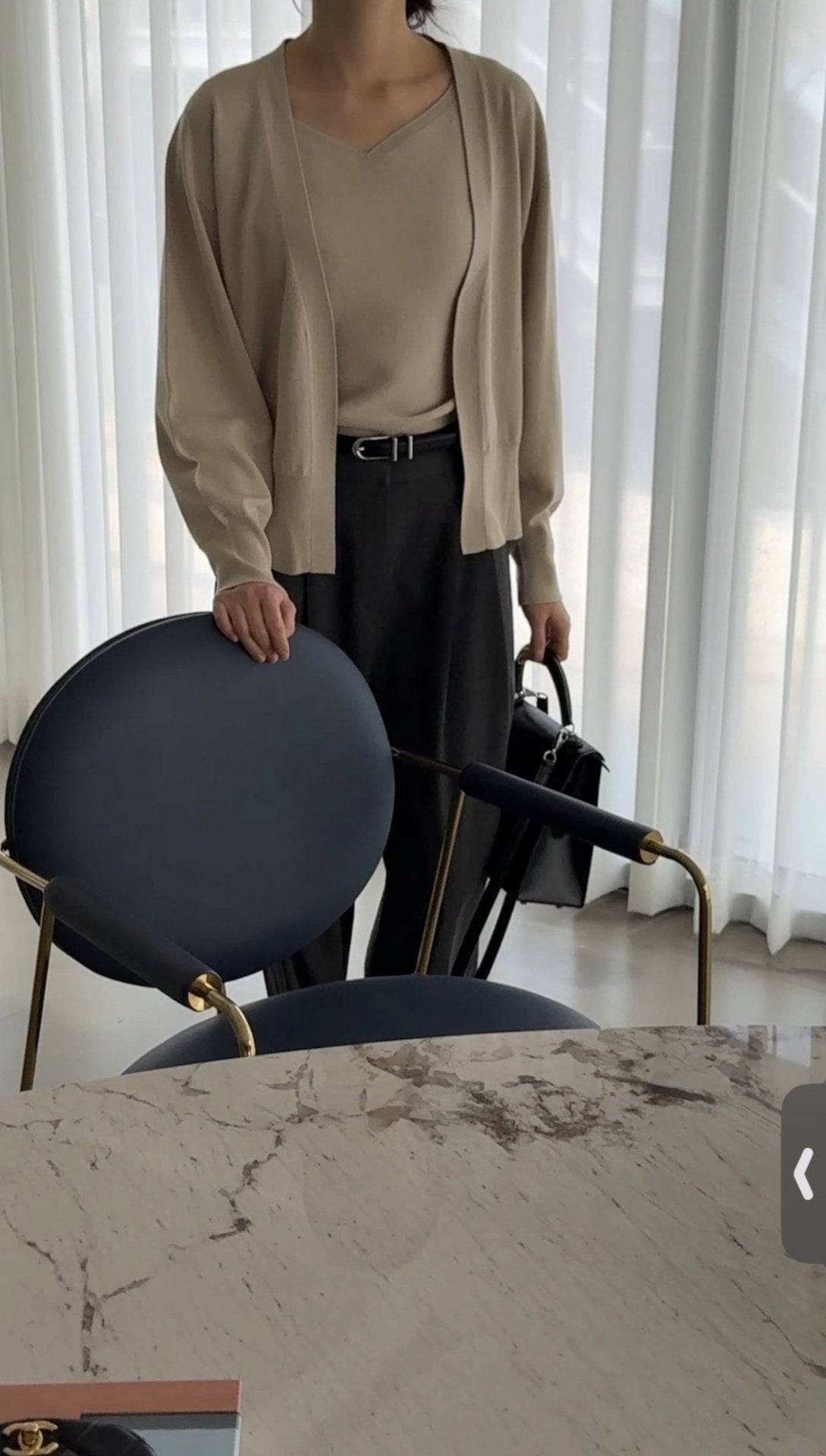 Signature Heart-Neck Cami & Cardigan Set - Beige