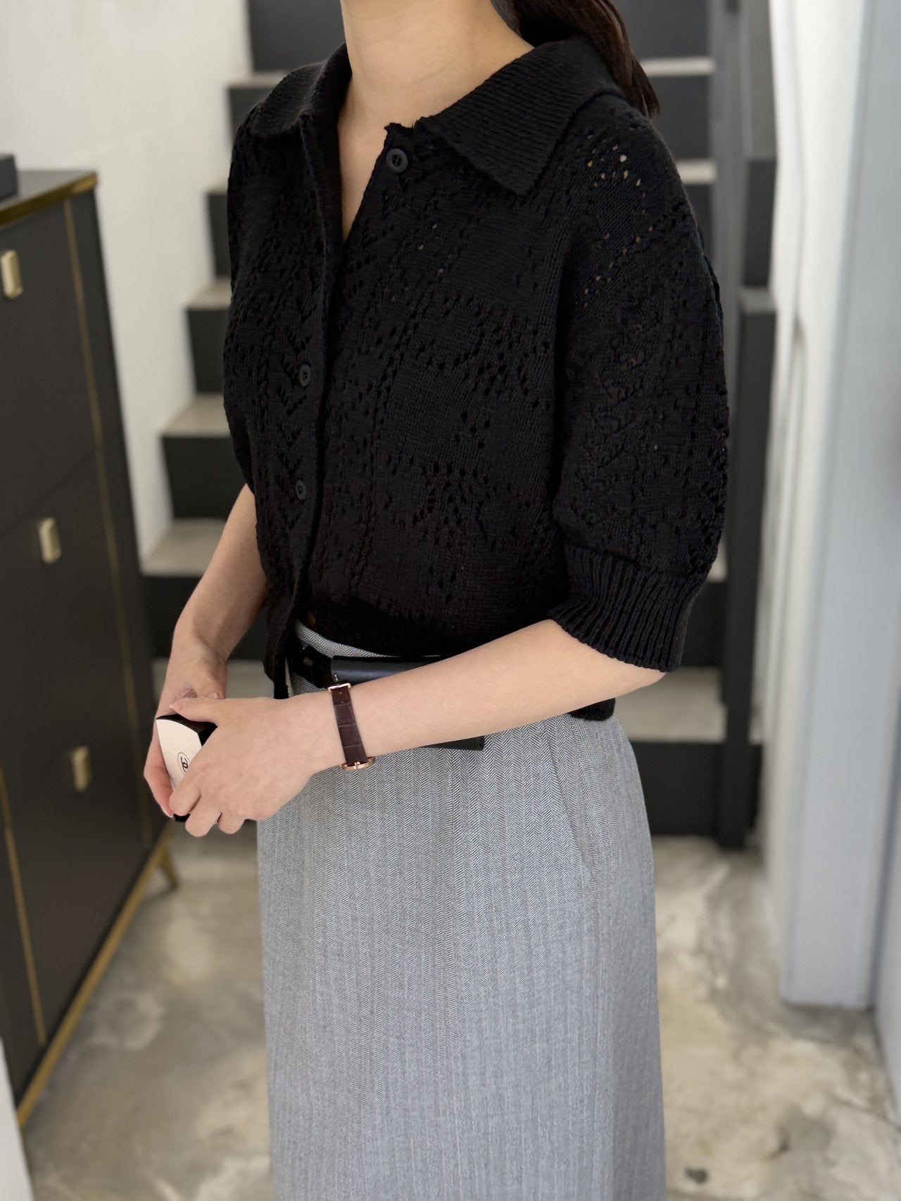 Classic Crochet Cardigan - Black