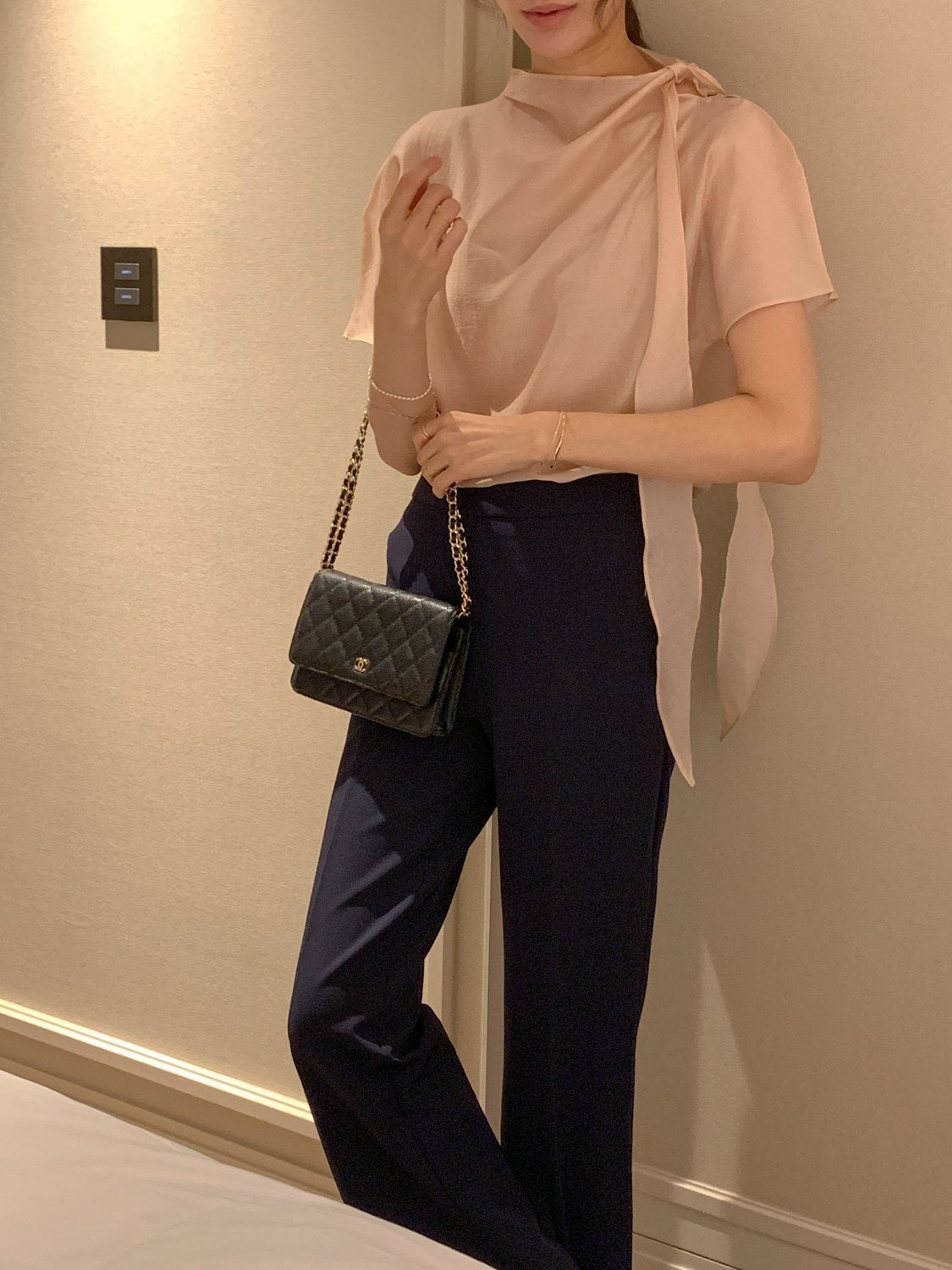 Tie Mock-Neck Blouse