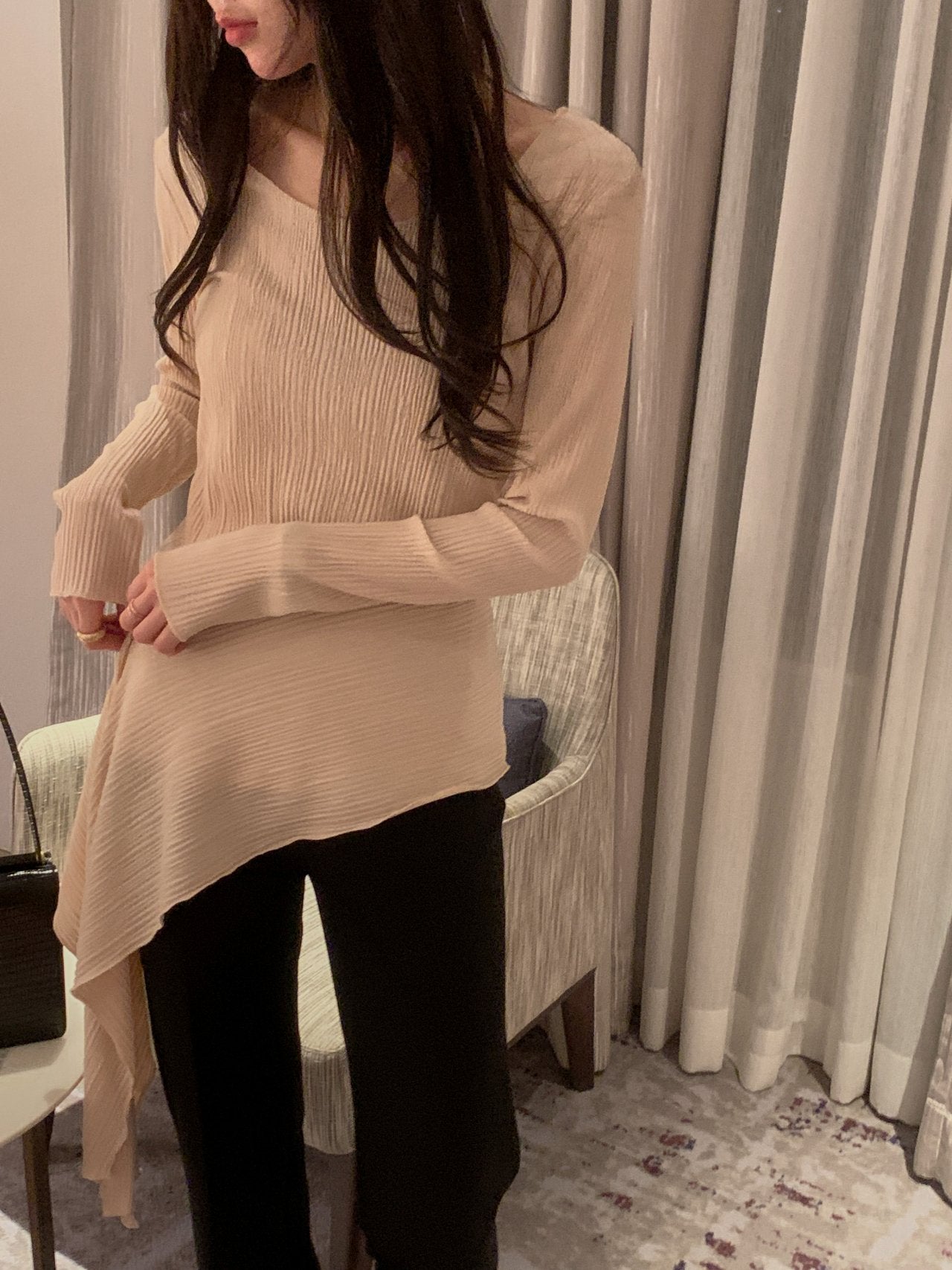 Pleated Scarf Set Tee