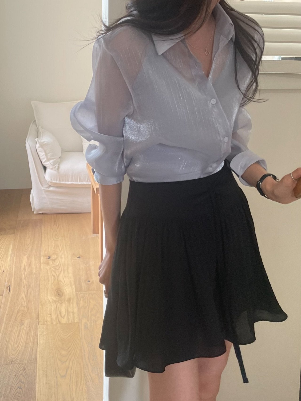 Luxury Organza Sheer Blouse – Sky Blue · White · Peach Pink