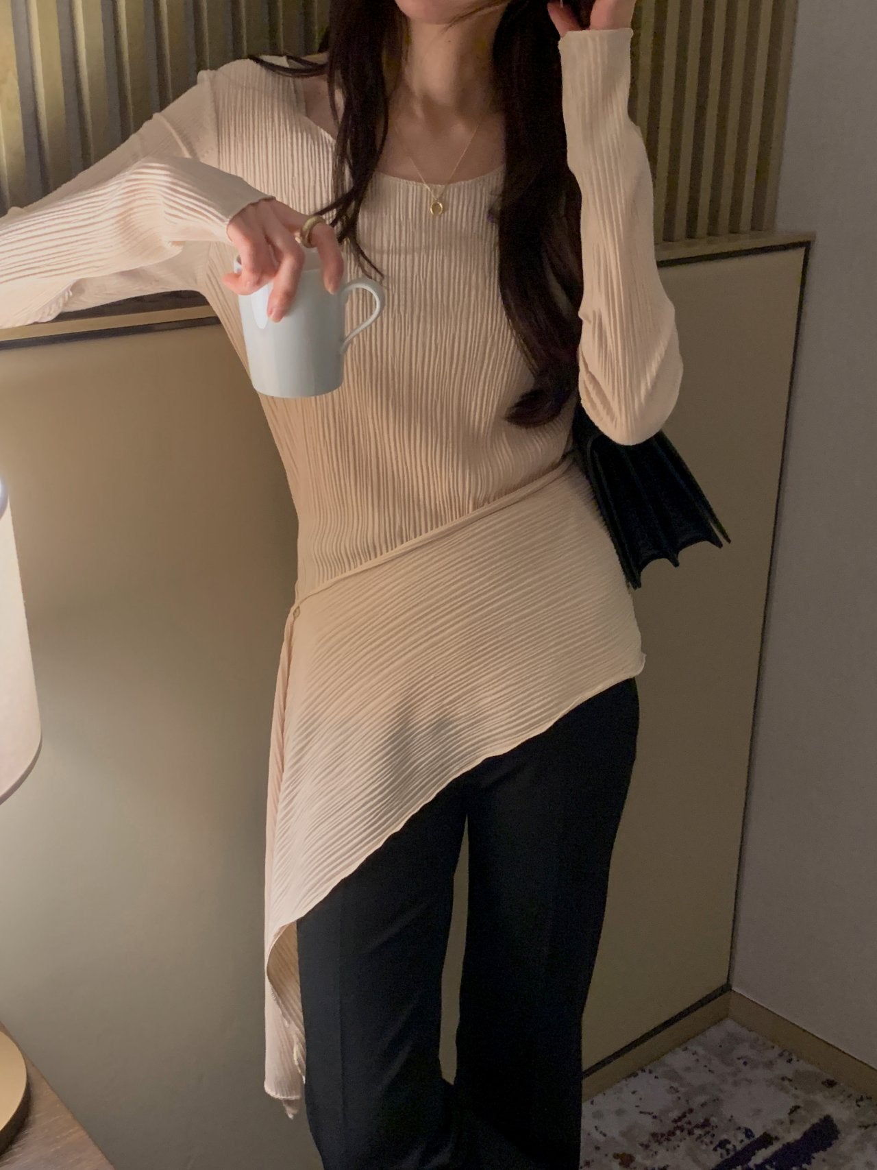 Pleated Scarf Set Tee