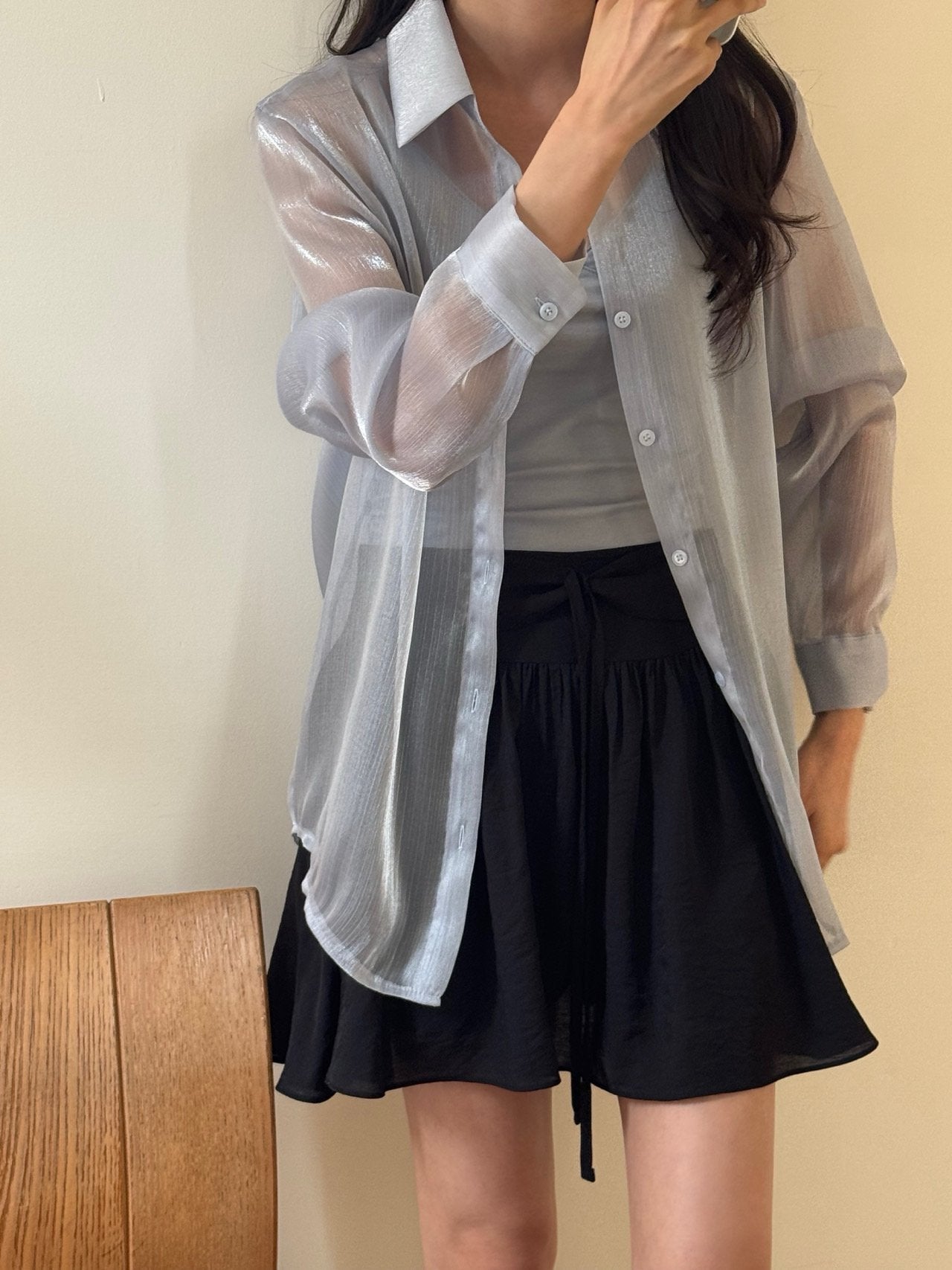 Luxury Organza Sheer Blouse – Sky Blue · White · Peach Pink