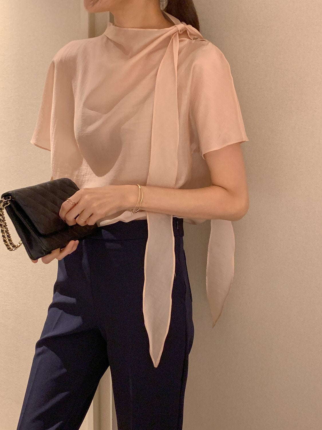 Tie Mock-Neck Blouse