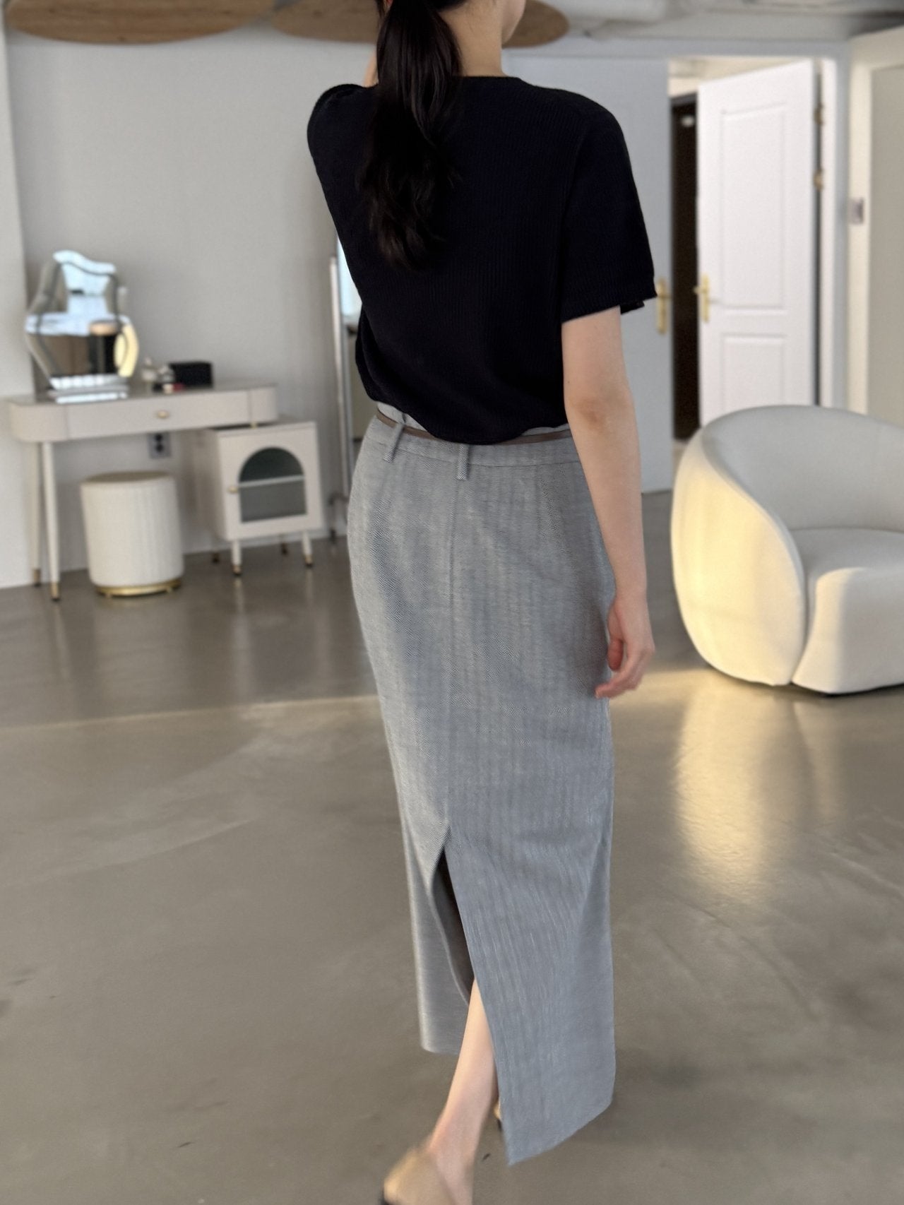 Textured Semi-Crop Knit (Short Sleeve) - Deep Navy