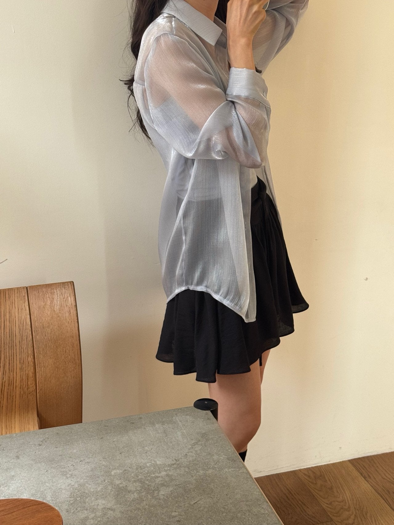 Luxury Organza Sheer Blouse – Sky Blue · White · Peach Pink