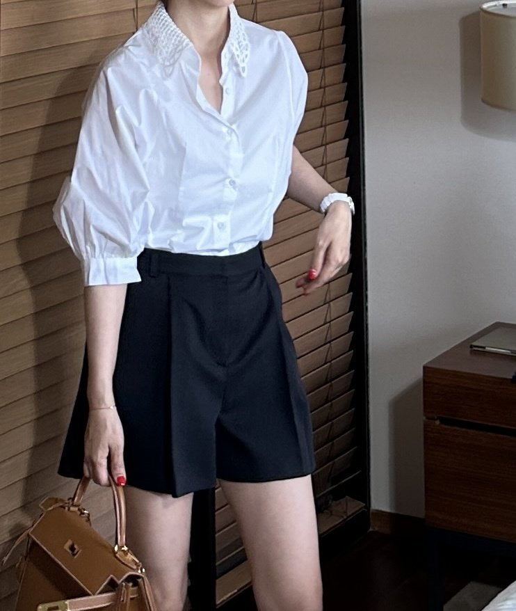 Lace Collar Volume Puff Shirt