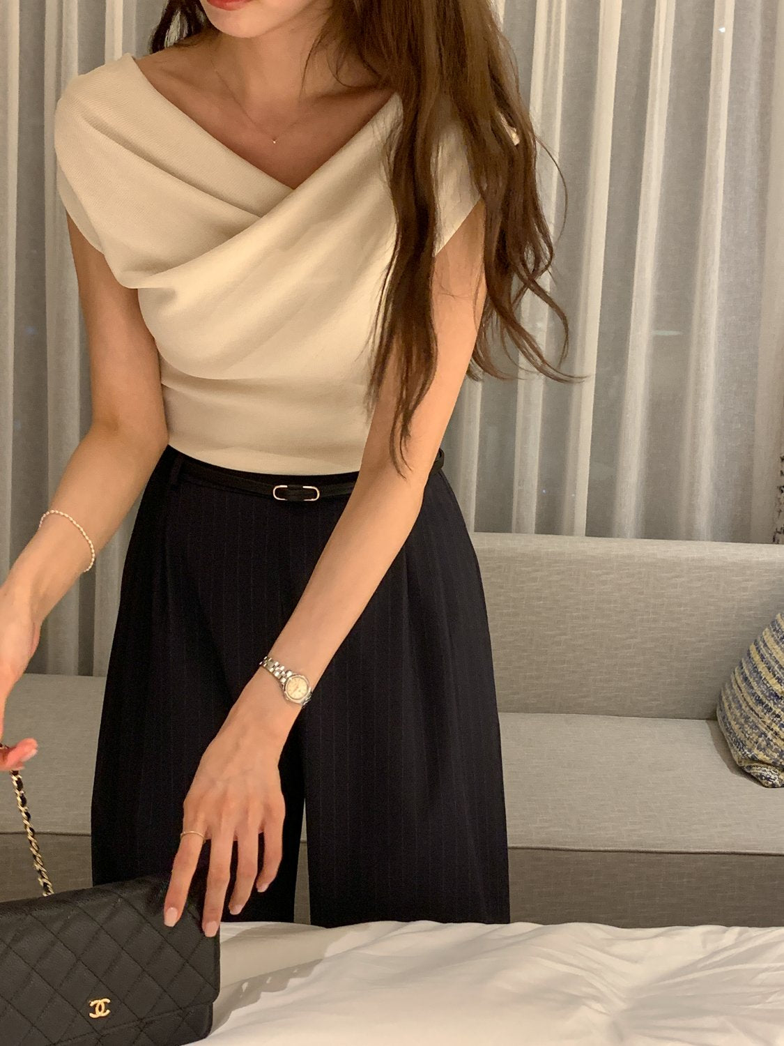 Two-Way Shirred Knit Top