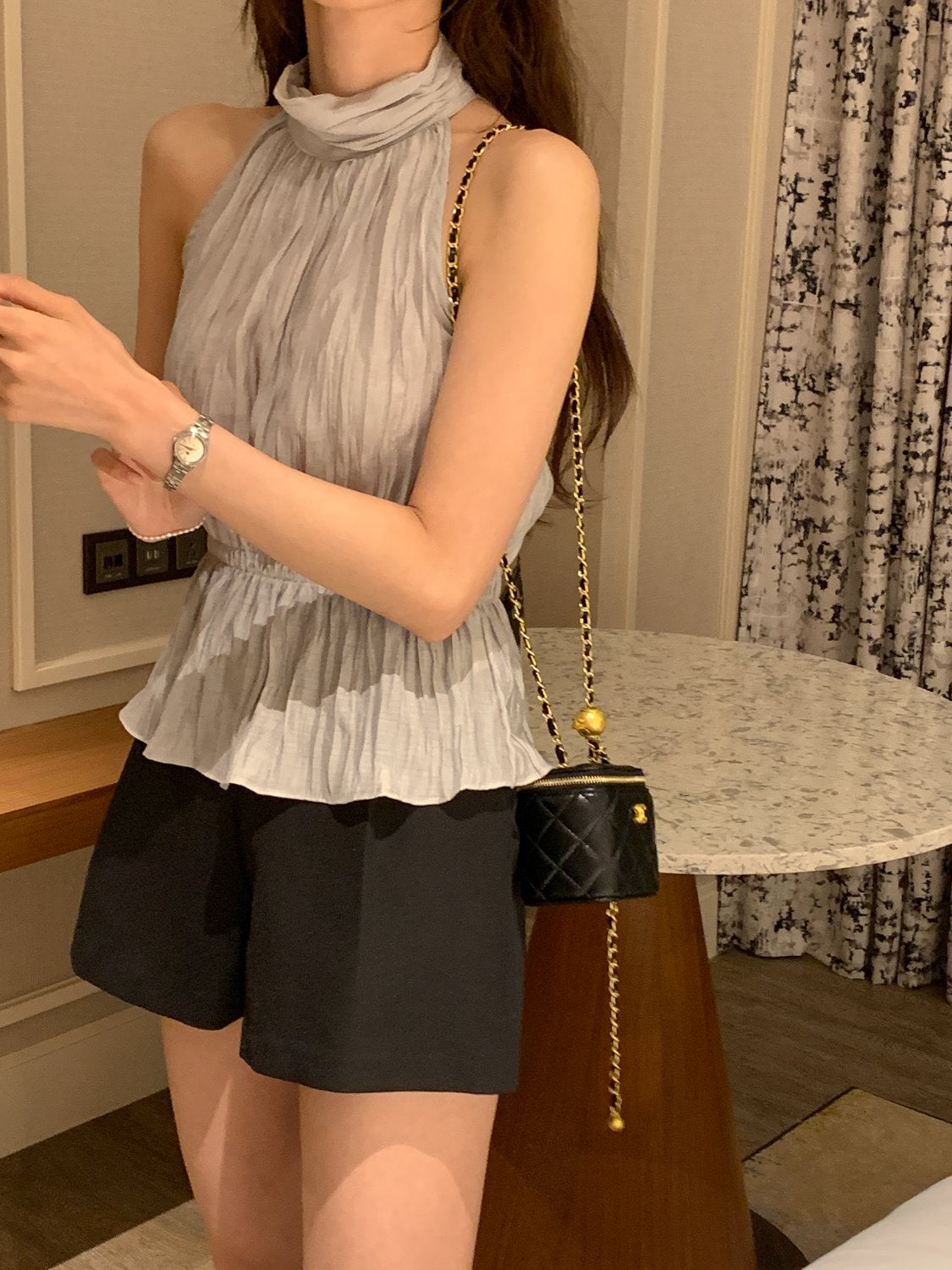 Crinkle Halter Blouse