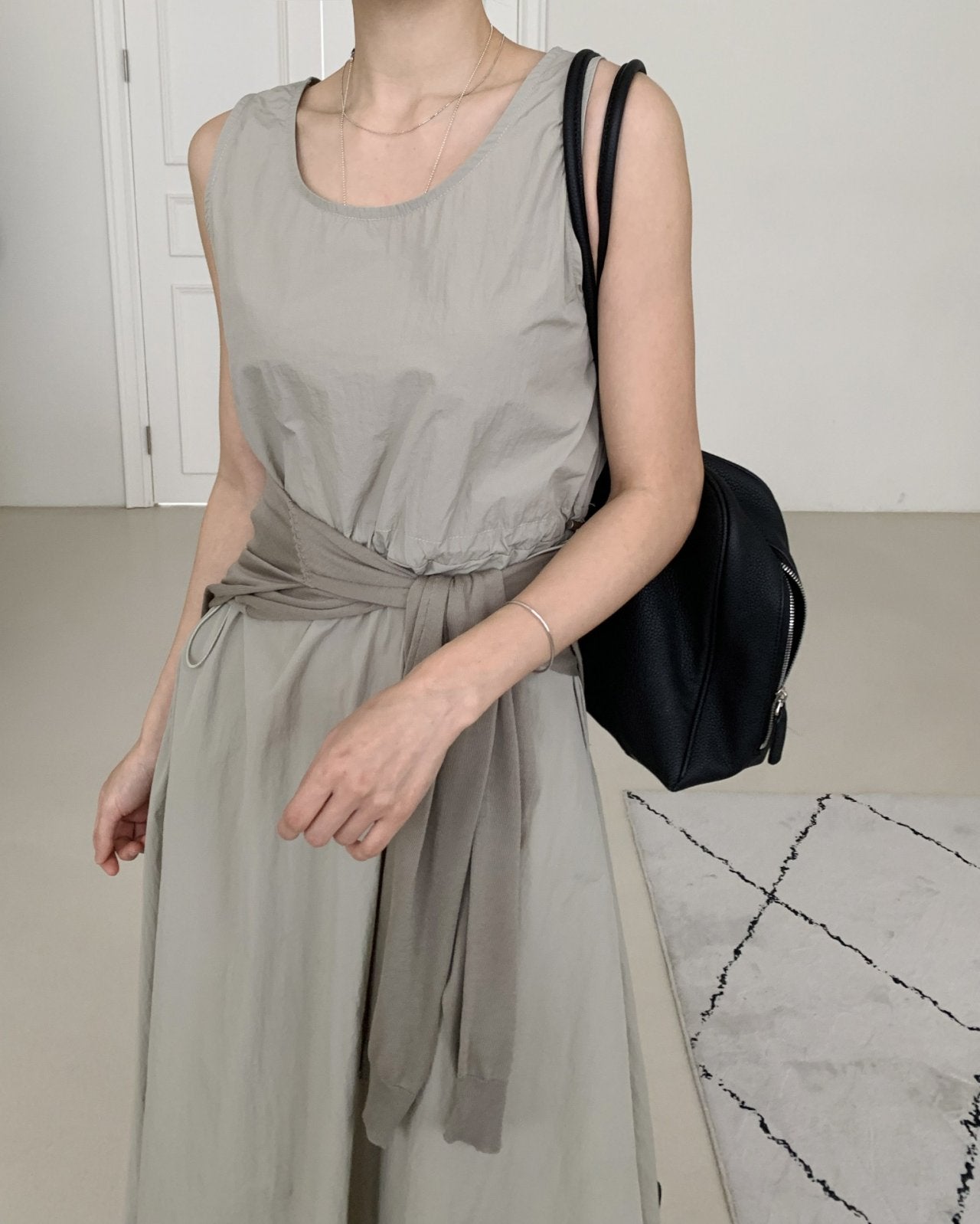 Crisp Texture Long Dress & Matching Cardigan set