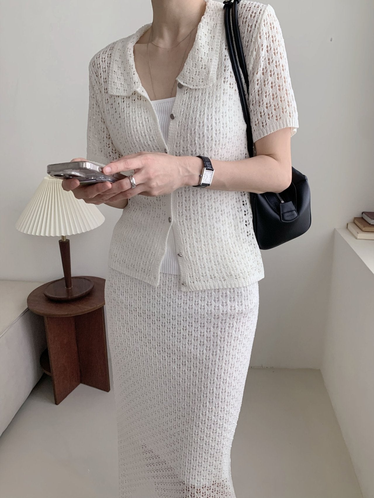 LuxeCrochet Knit Cardigan & Skirt Set