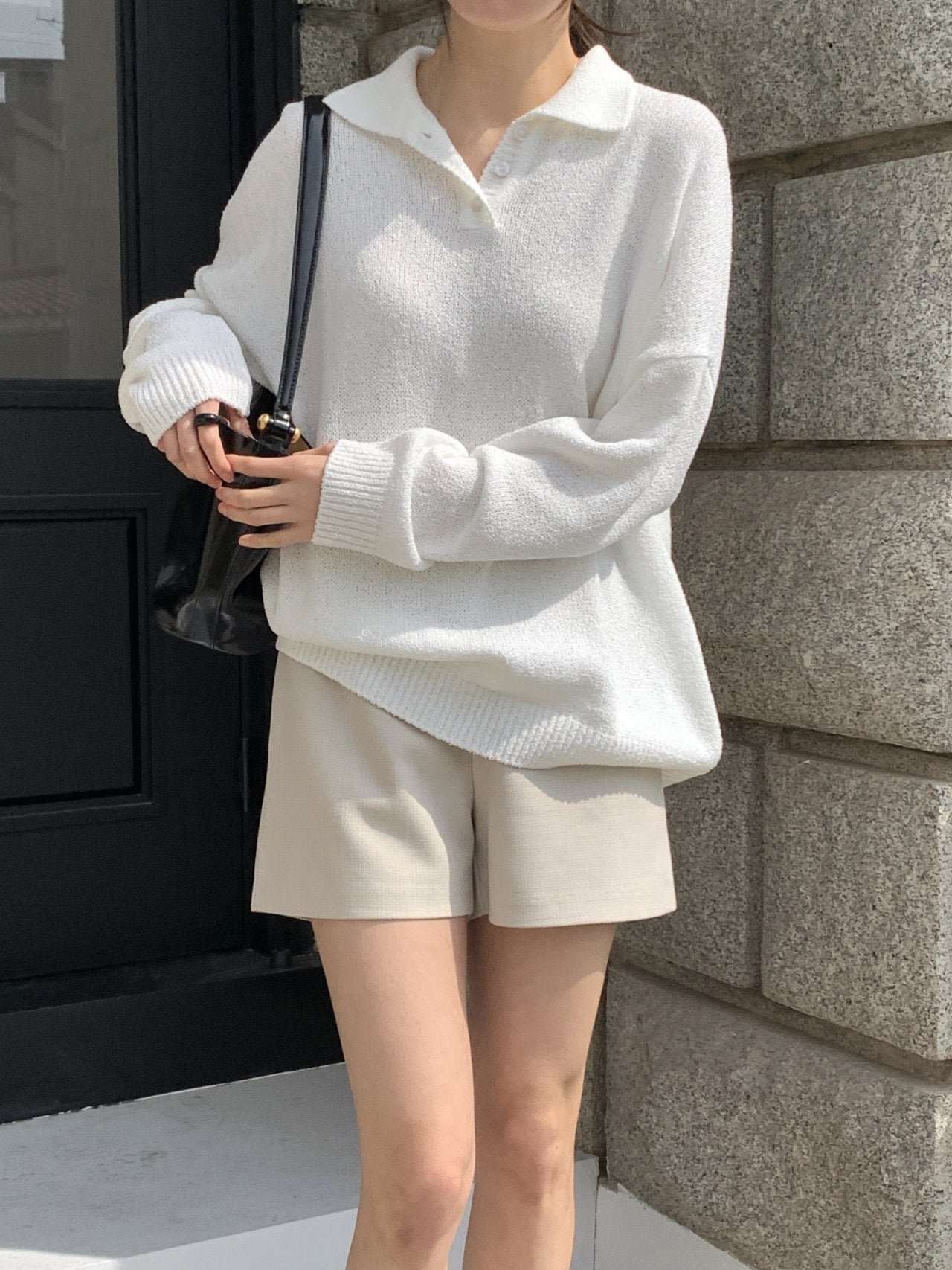 Bouclé Boxy Collar Knit