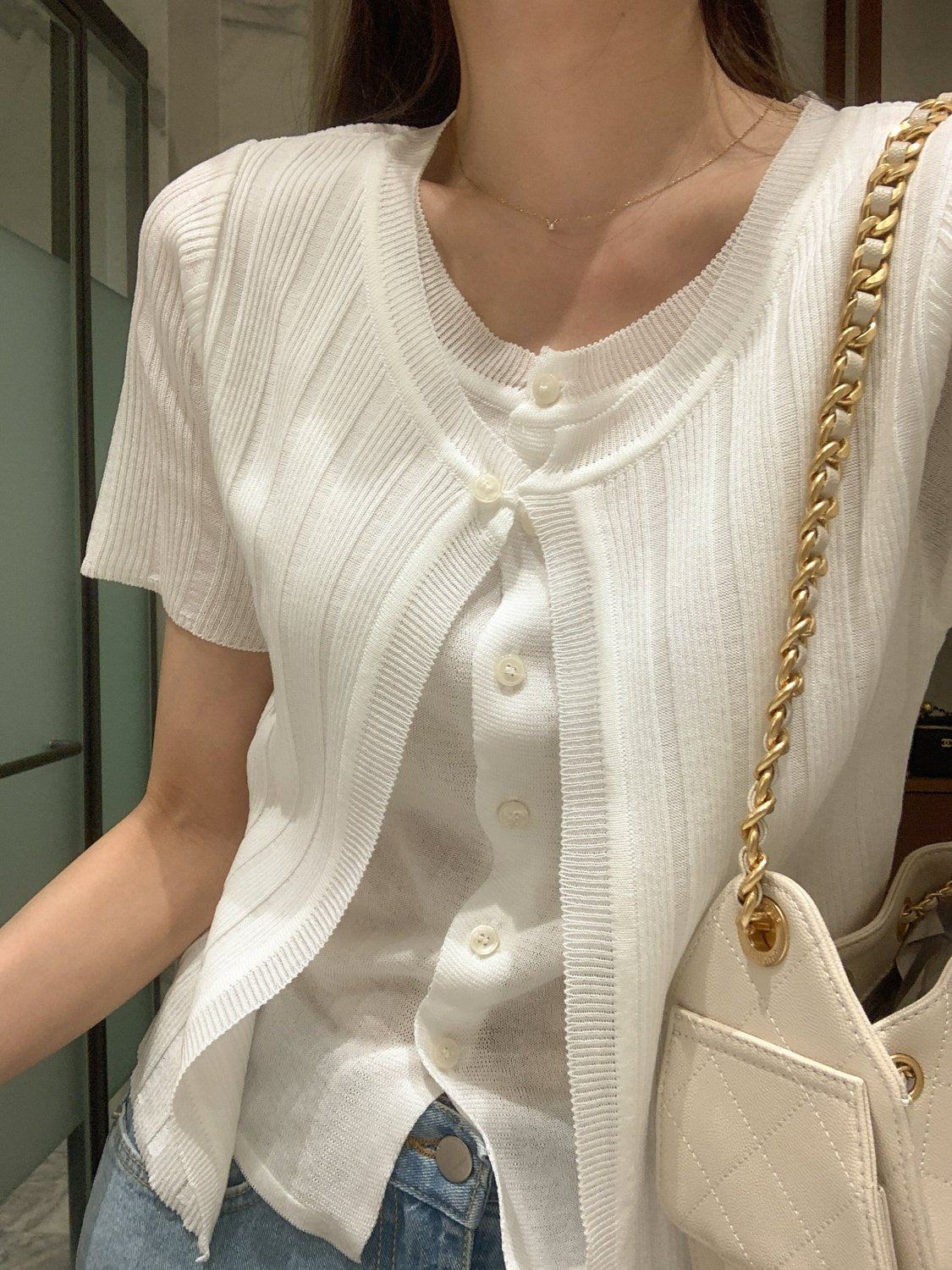 2-in-1 Ribbed Short-Sleeve Cardigan