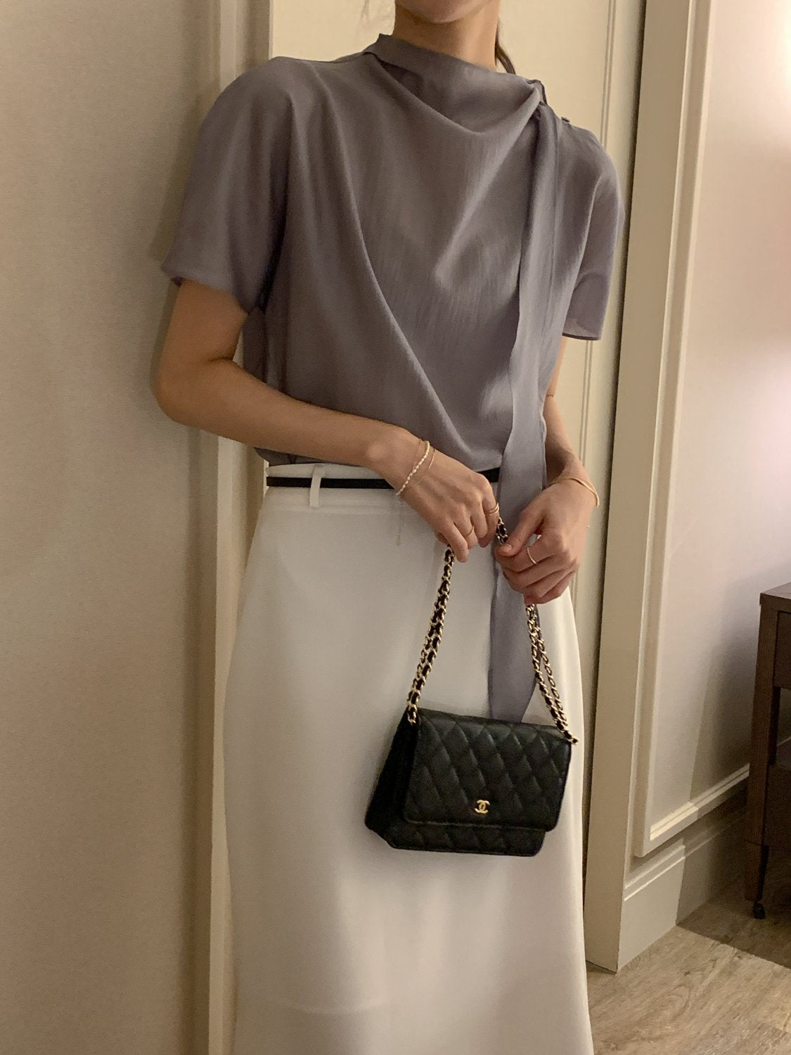 Tie Mock-Neck Blouse