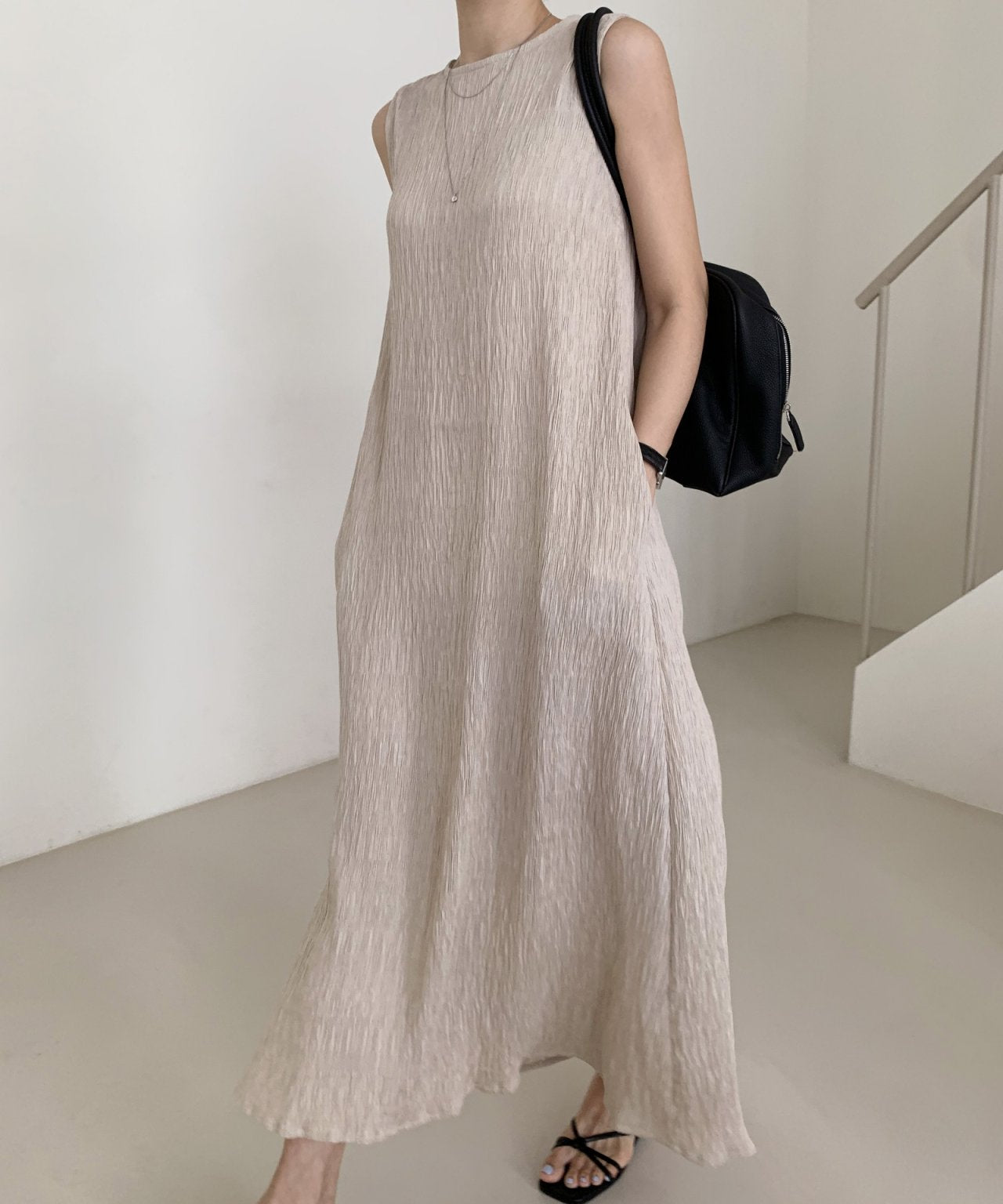Refined Pleated Dress with Back Detail