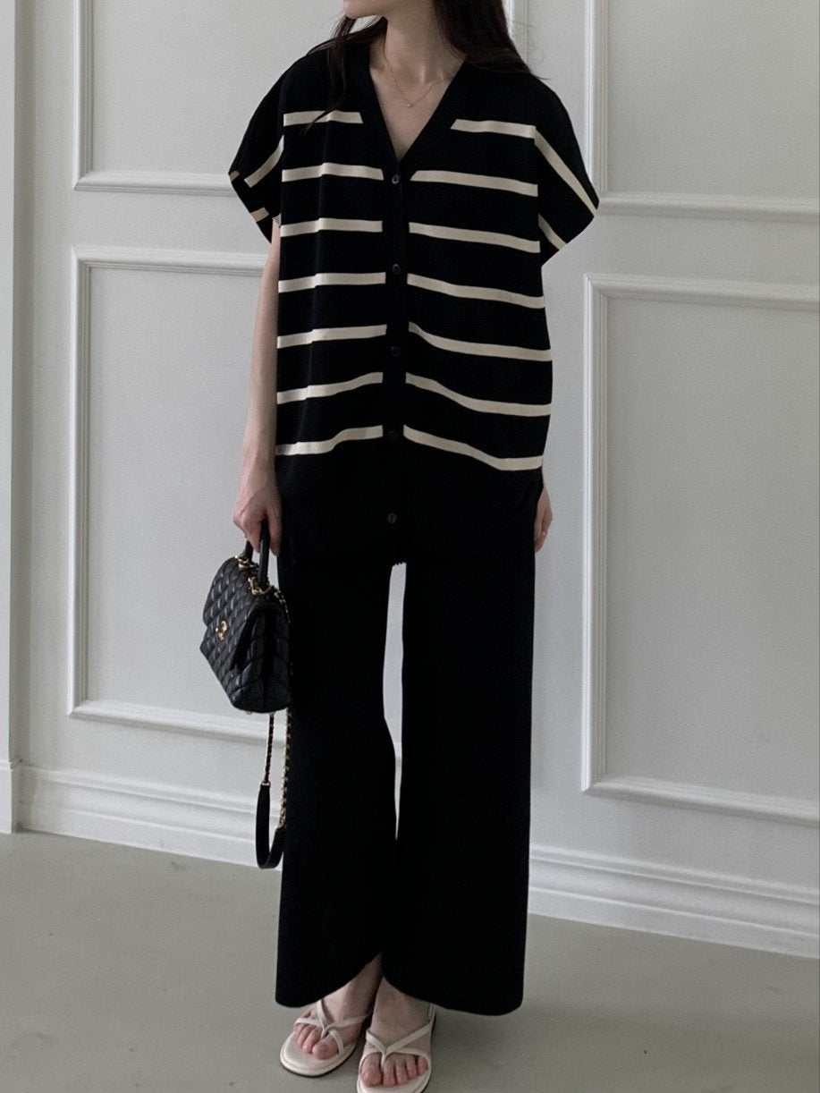 Chic Stripe Knit Two-Piece Set