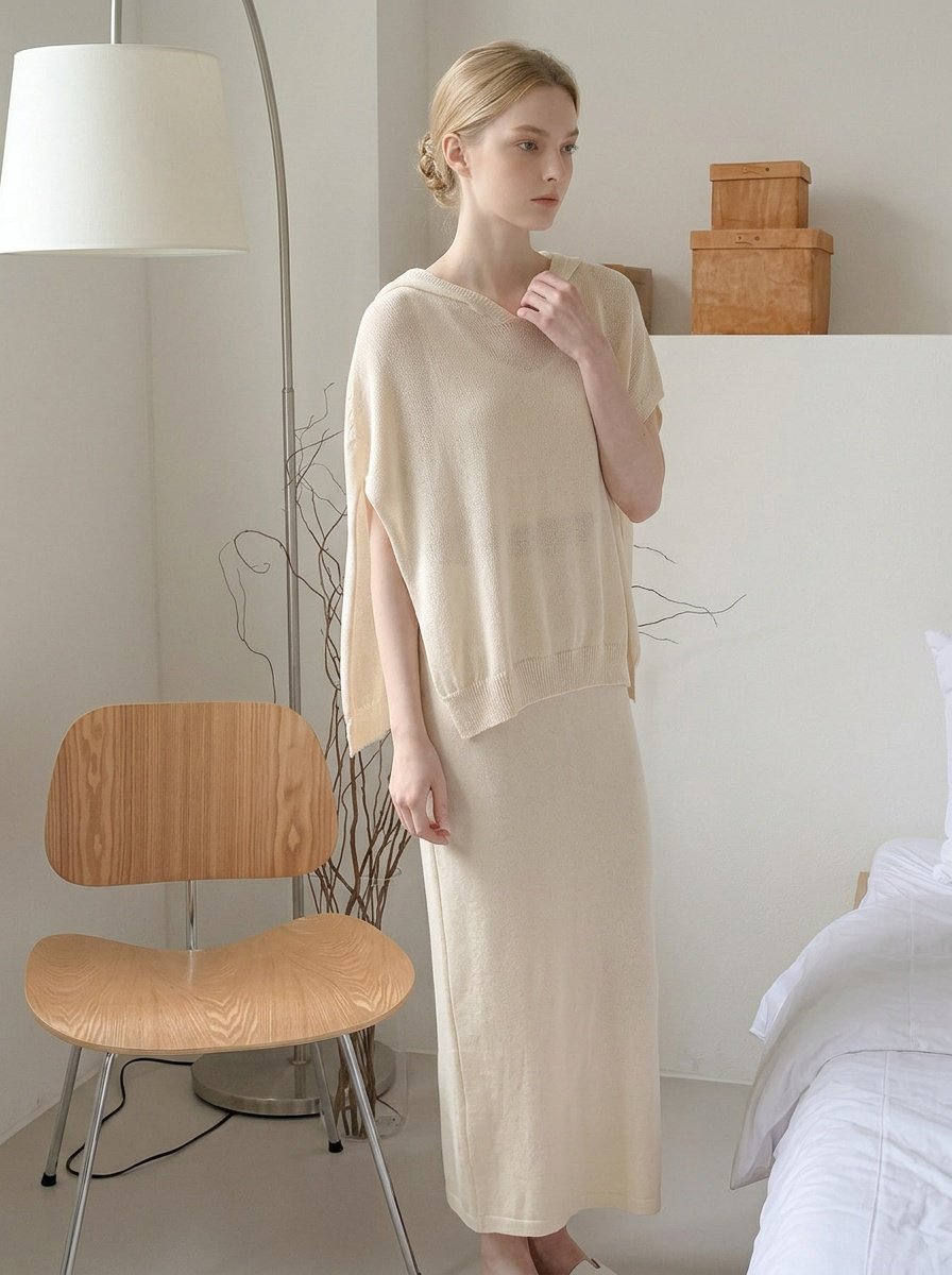 Whole garment Butter Hooded Knit Cape Vest