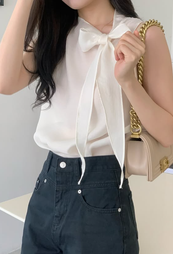 Tie Neck Sleeveless Blouse – Soft Feminine Silhouette