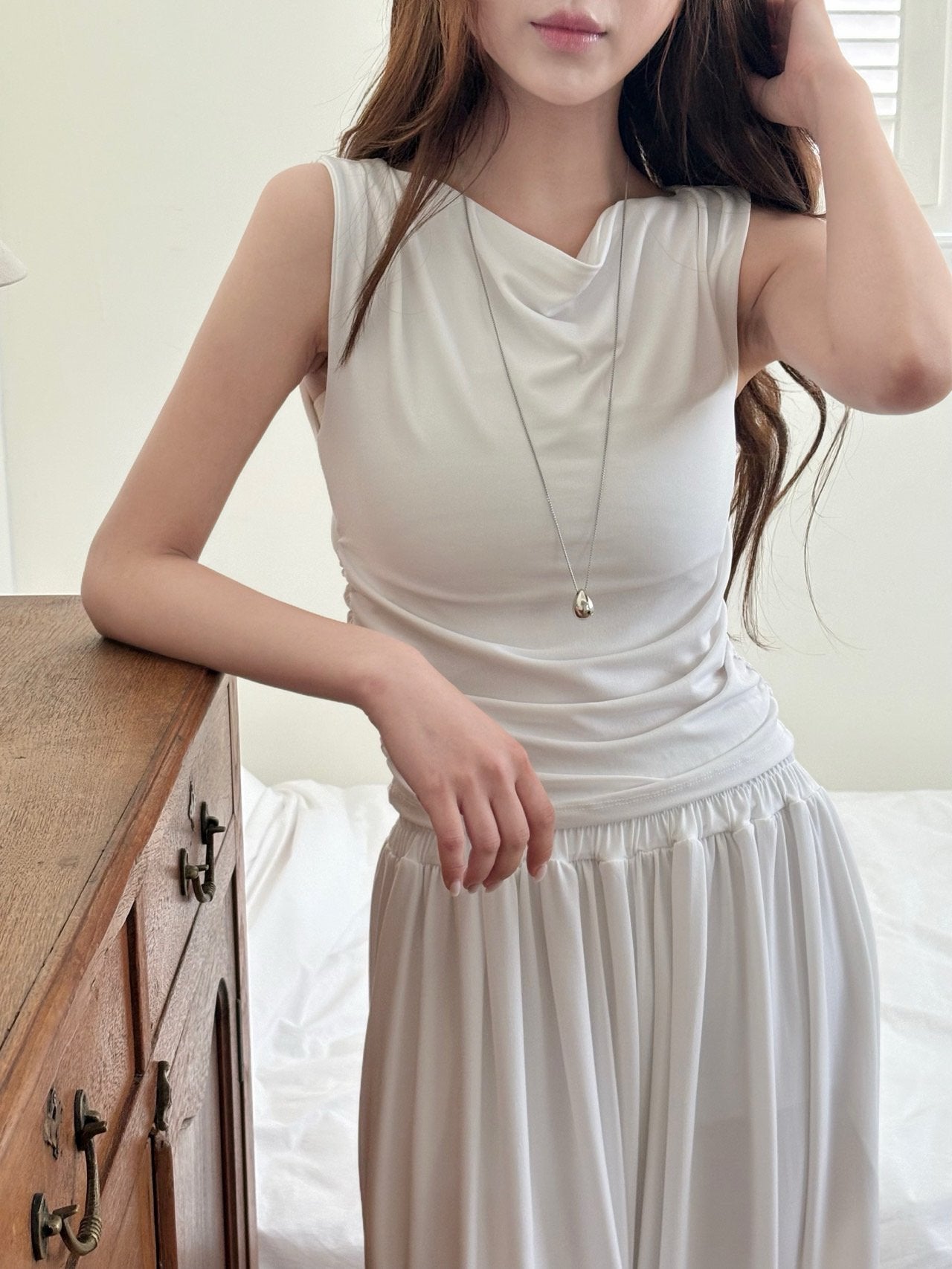 Draped Sleeveless & Wide-Leg Pants Set
