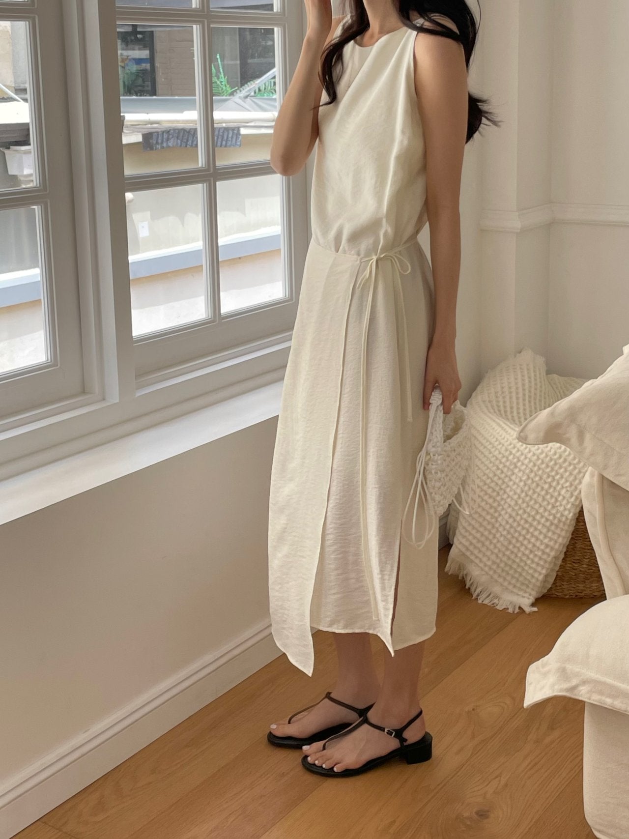 Elegant Boat Neck Wrap Sleeveless Dress