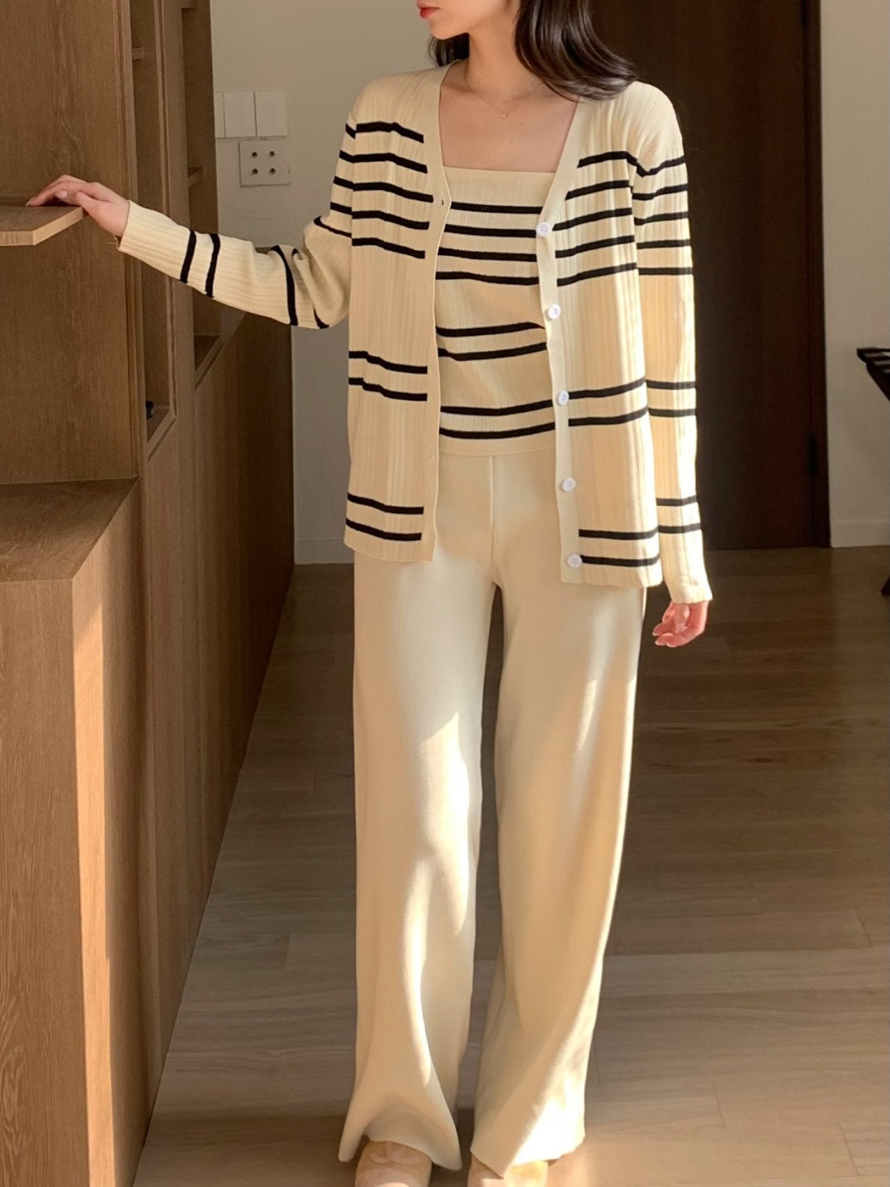 Elegant Stripe Knit 3-Piece Set