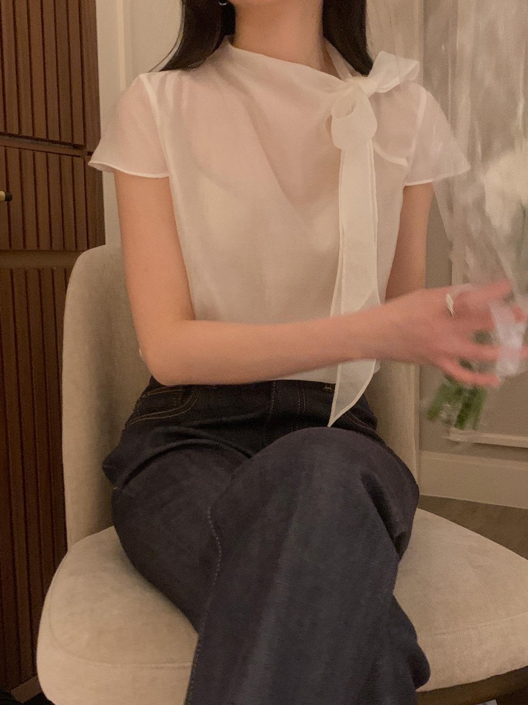 [Best Seller] Ribbon Mock-neck Blouse
