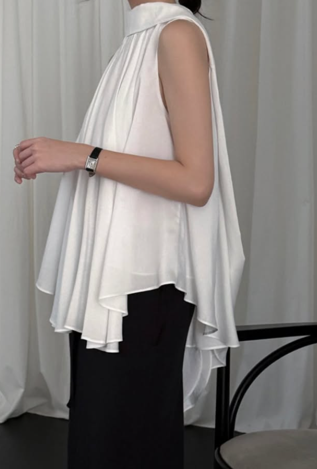 Tie-Accent Flared Sleeveless Blouse