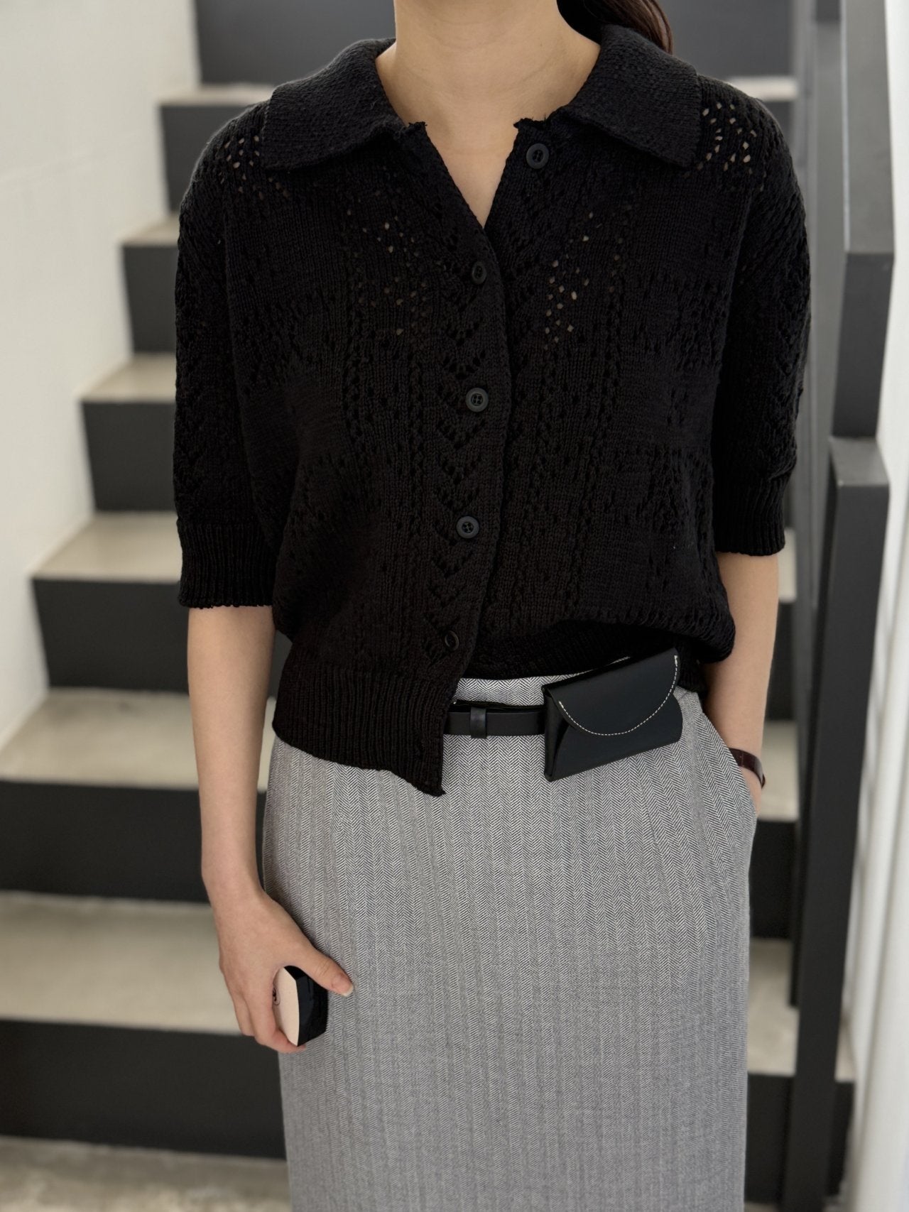 Classic Crochet Cardigan - Black
