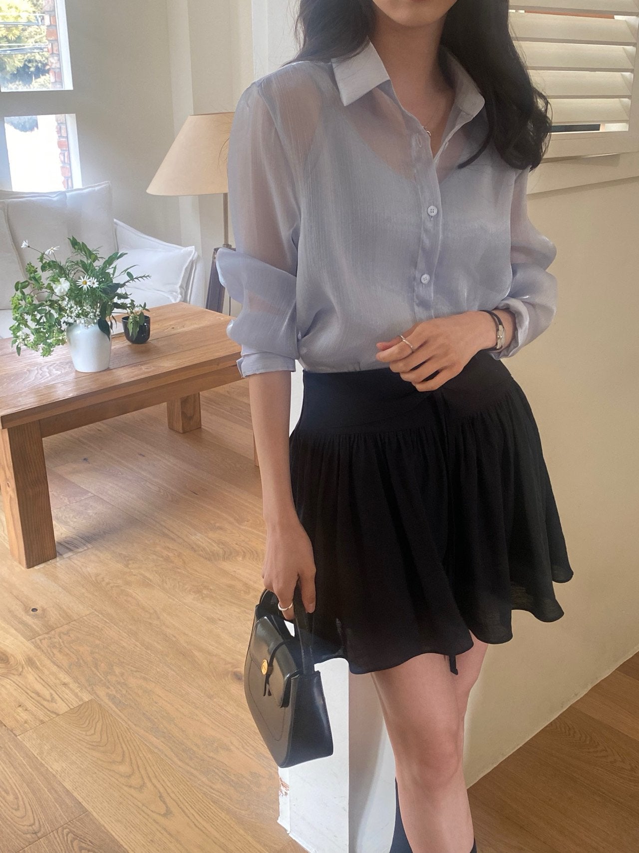 Luxury Organza Sheer Blouse – Sky Blue · White · Peach Pink