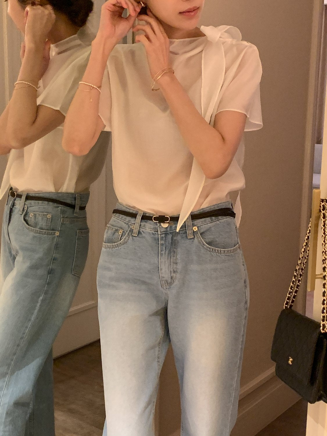 Tie Mock-Neck Blouse
