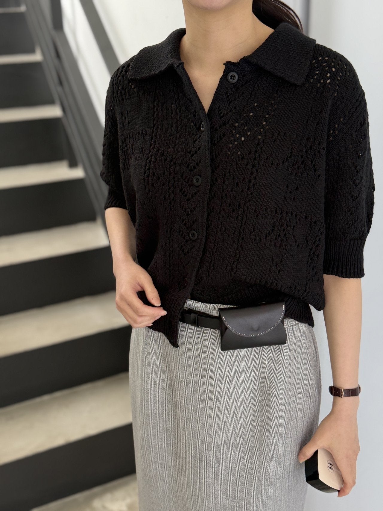 Classic Crochet Cardigan - Black