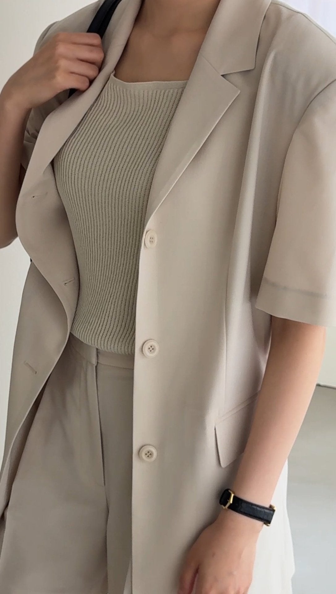 Summer Wool Tailored Suit Set - Light Beige