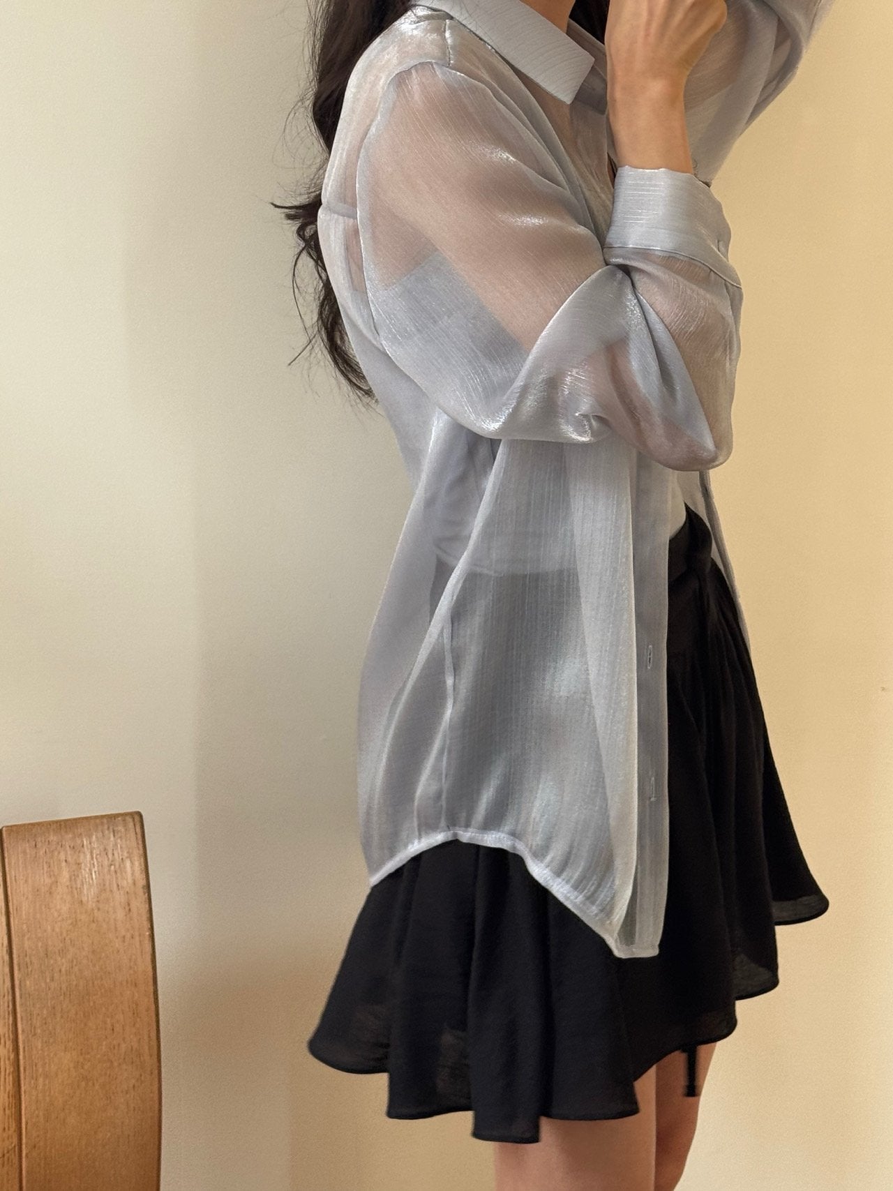 Luxury Organza Sheer Blouse – Sky Blue · White · Peach Pink