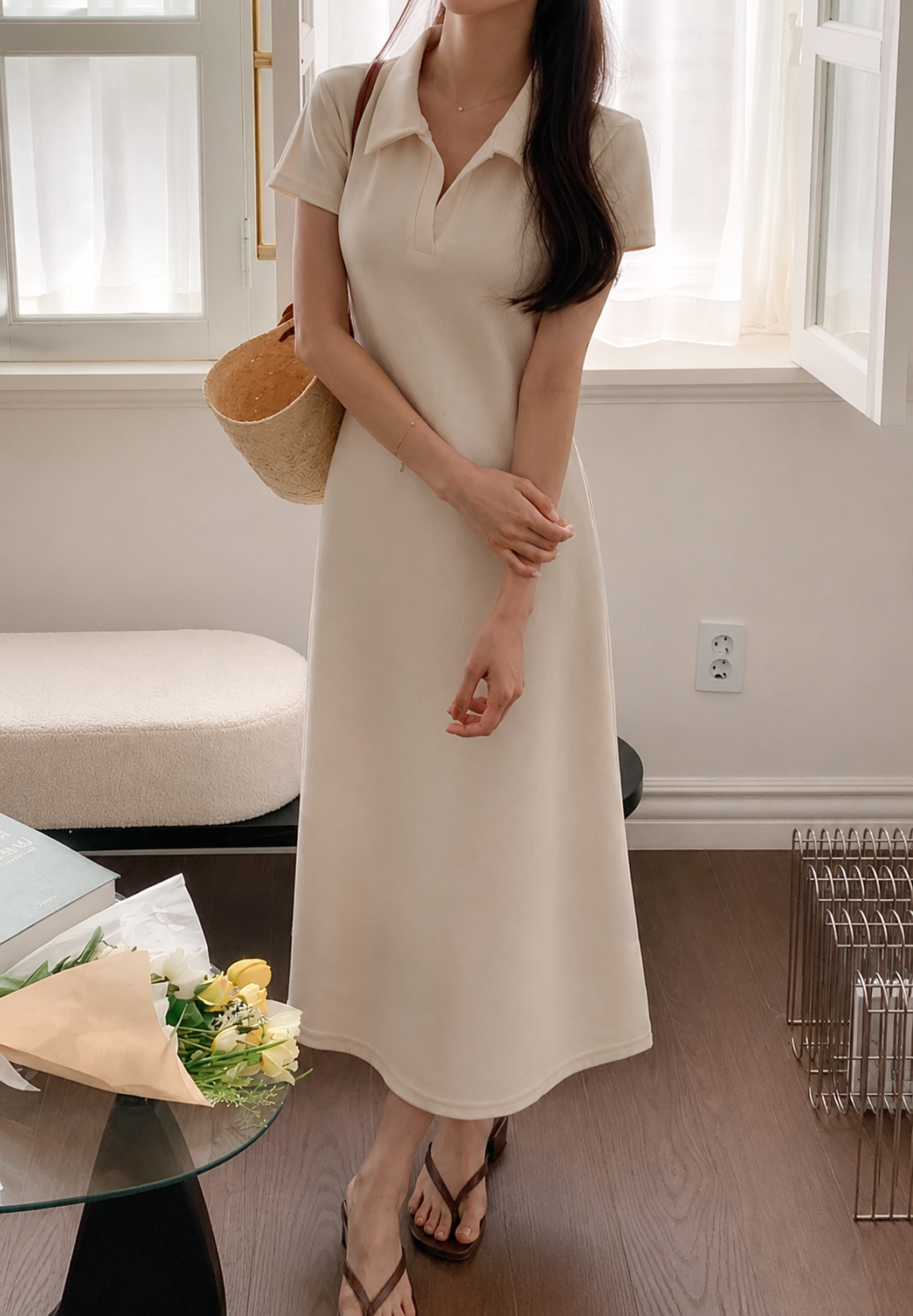 Polo Collar A-Line Maxi Dress