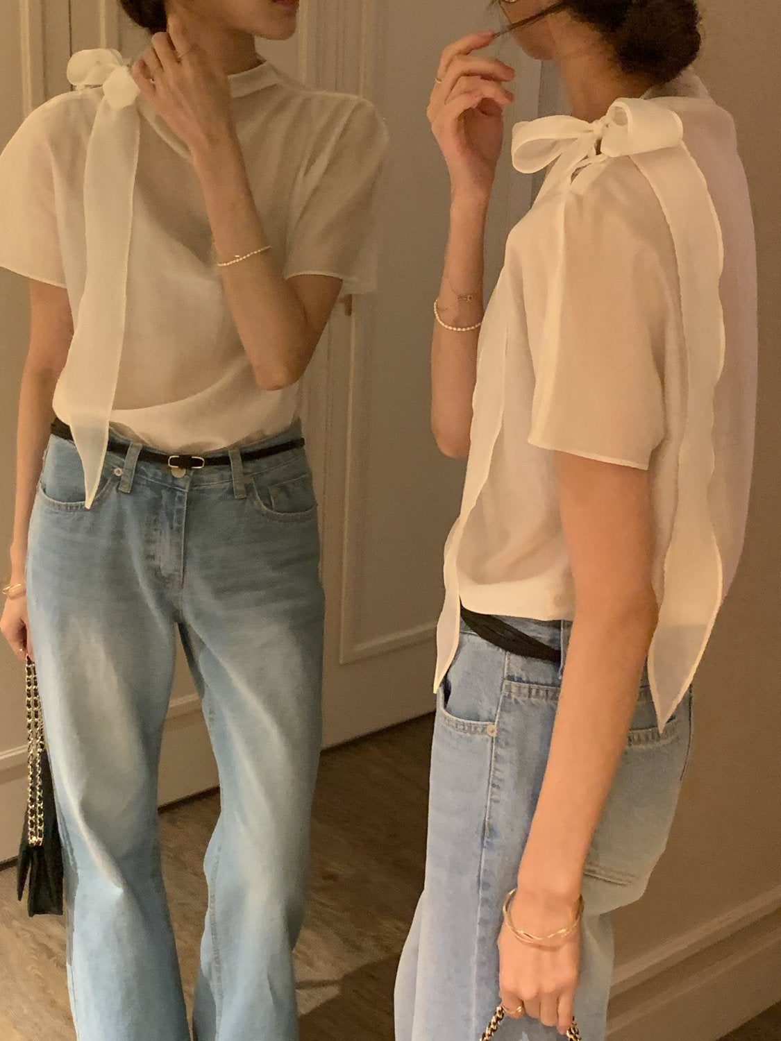 Tie Mock-Neck Blouse