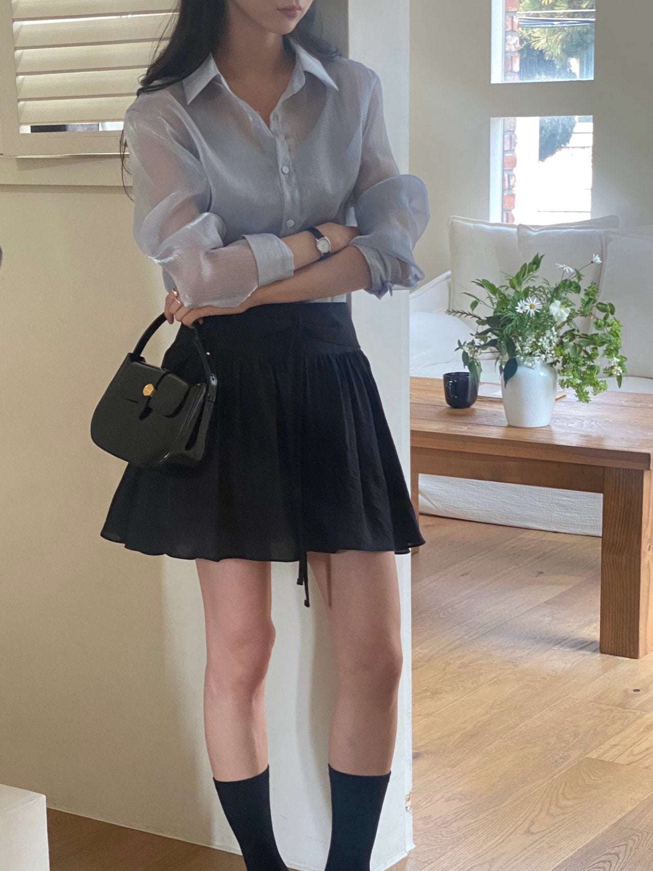 Luxury Organza Sheer Blouse – Sky Blue · White · Peach Pink