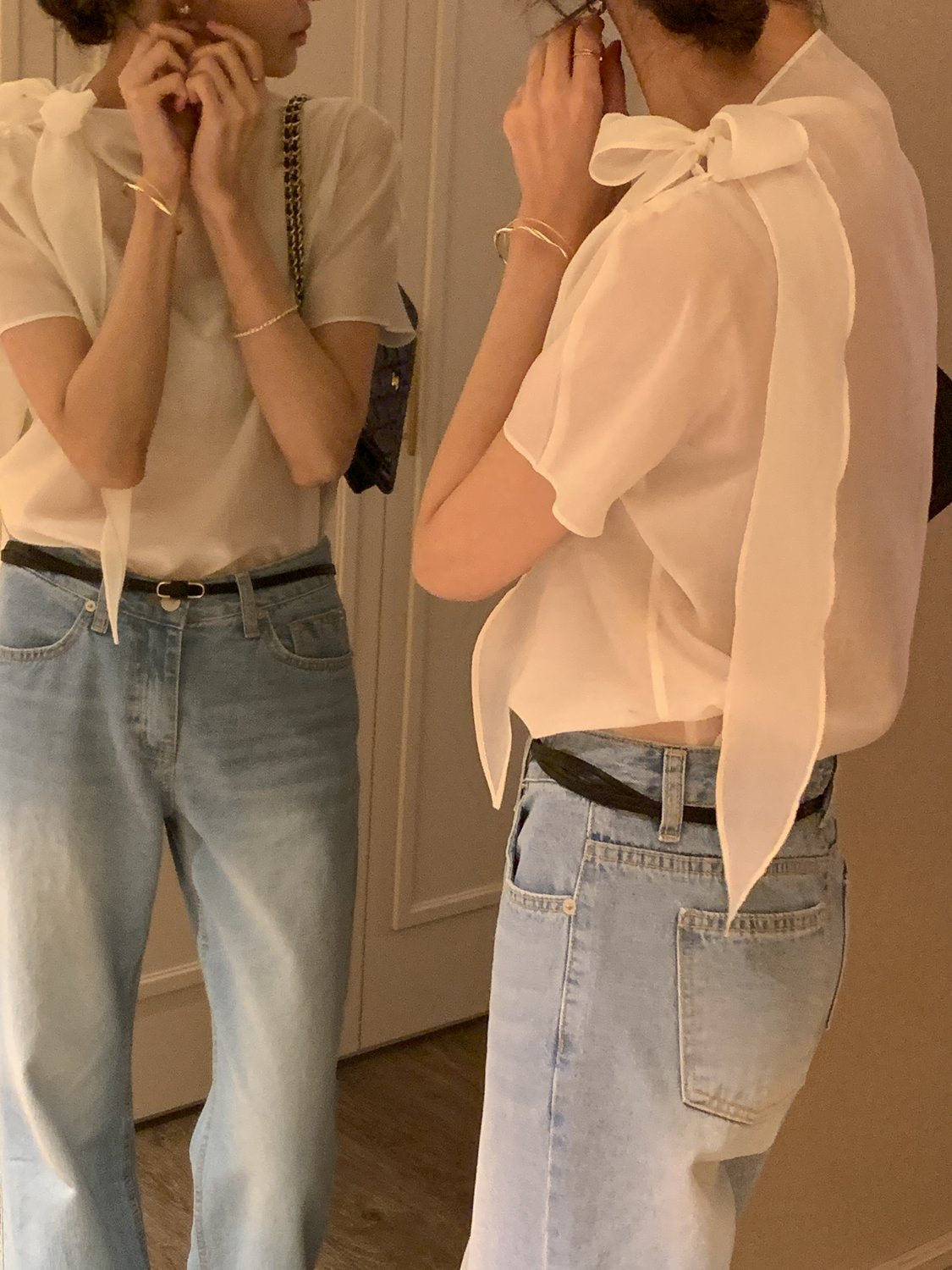 Tie Mock-Neck Blouse