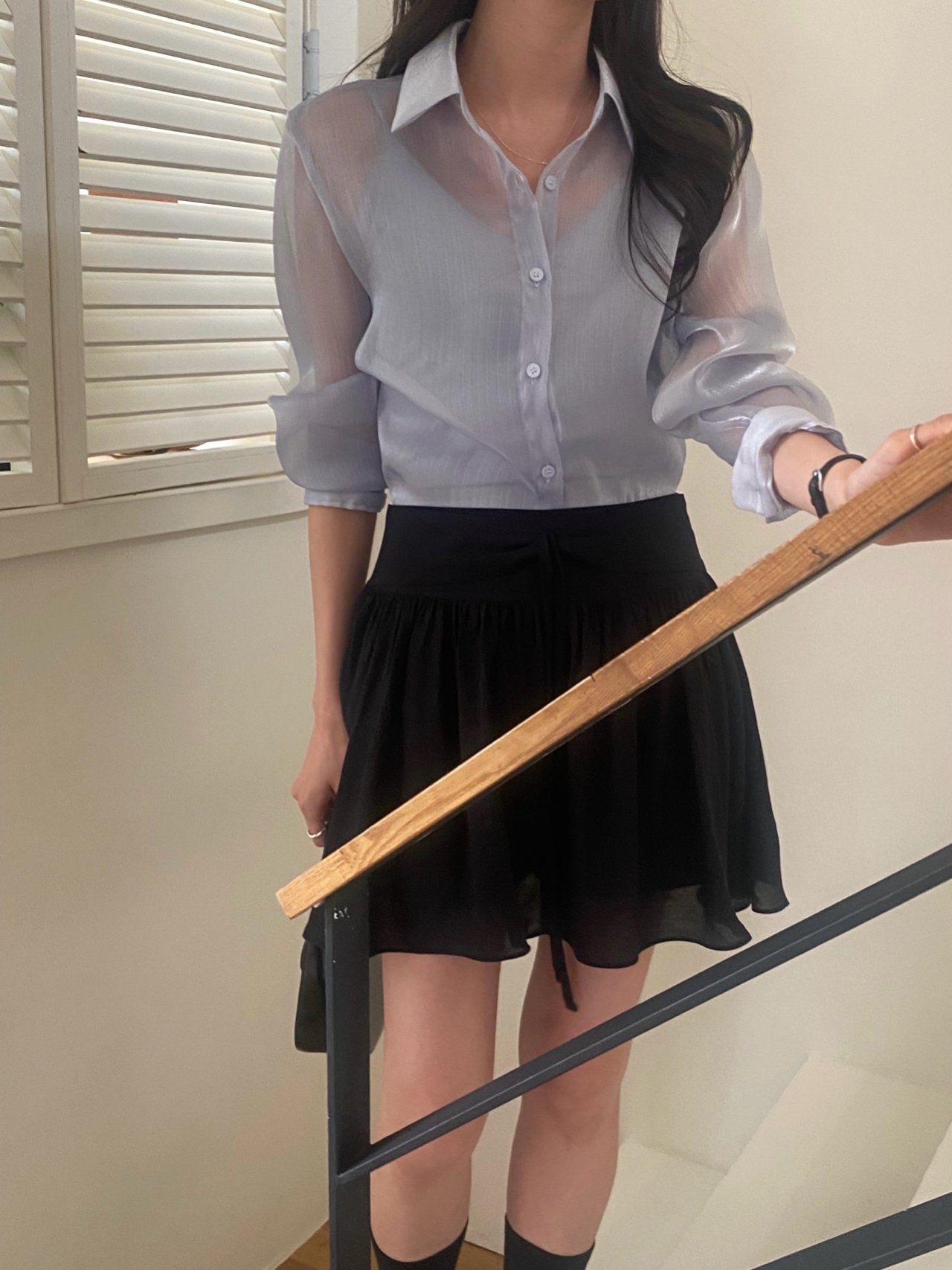 Luxury Organza Sheer Blouse – Sky Blue · White · Peach Pink