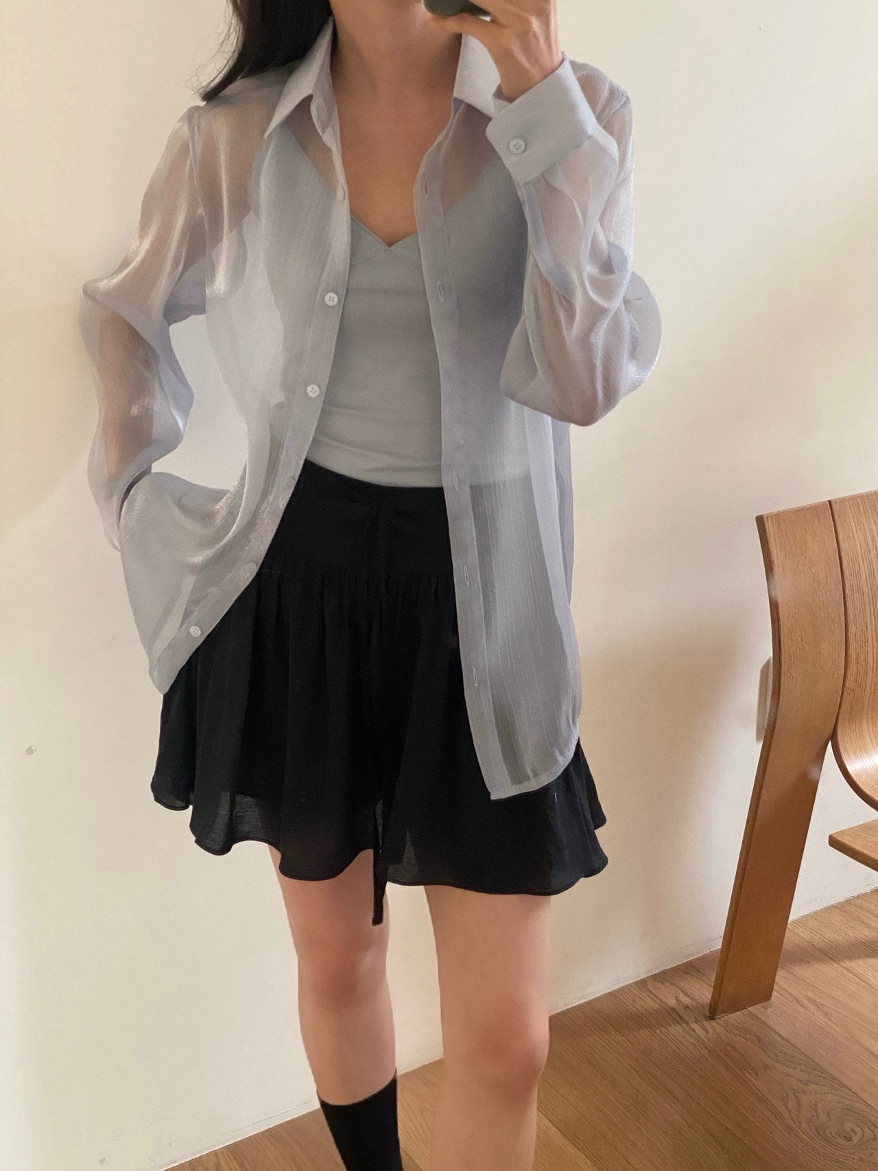 Luxury Organza Sheer Blouse – Sky Blue · White · Peach Pink