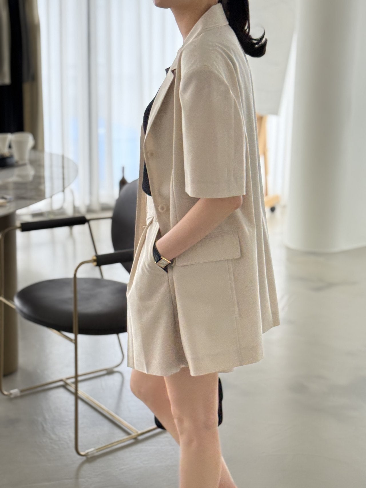 Summer Wool Tailored Suit Set - Light Beige