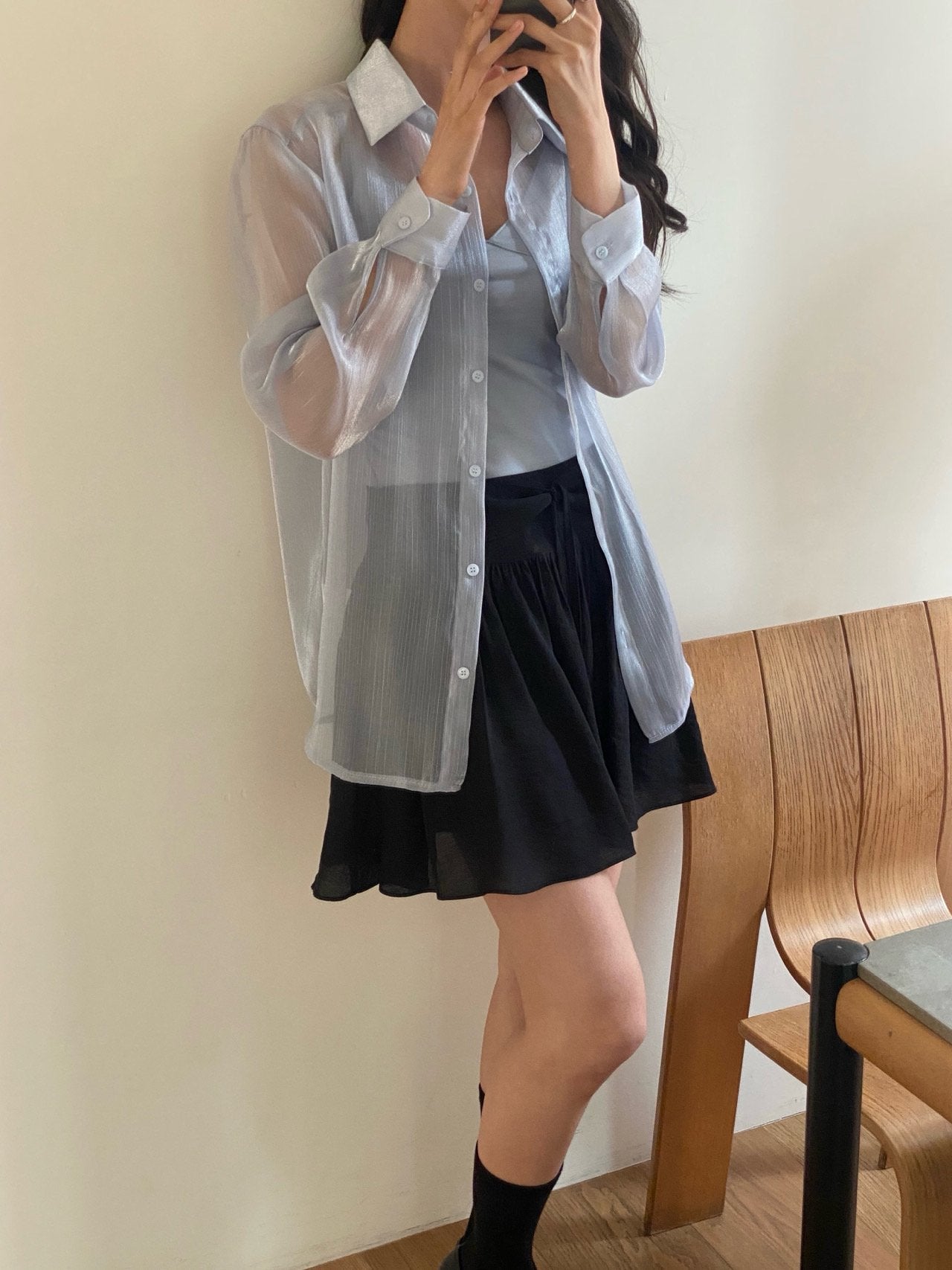 Luxury Organza Sheer Blouse – Sky Blue · White · Peach Pink