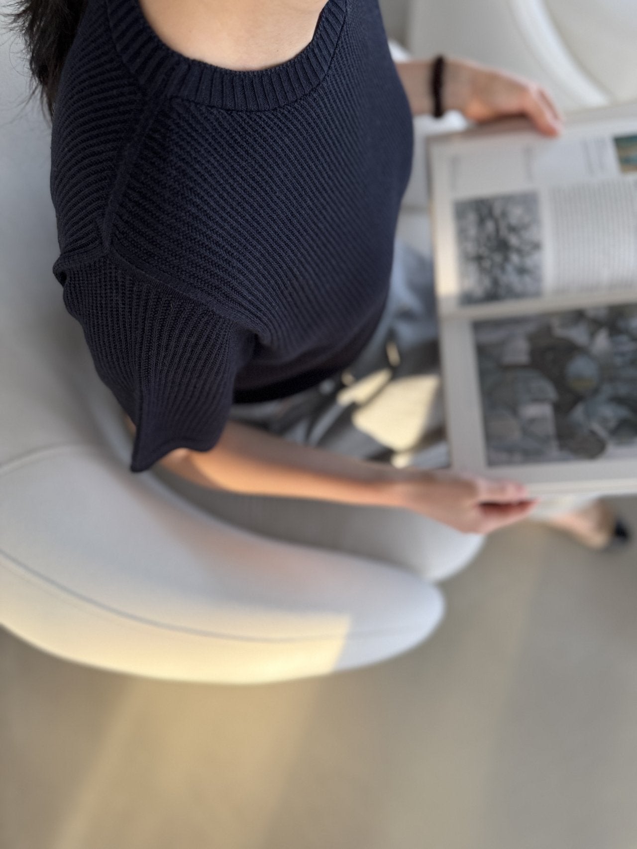 Textured Semi-Crop Knit (Short Sleeve) - Deep Navy