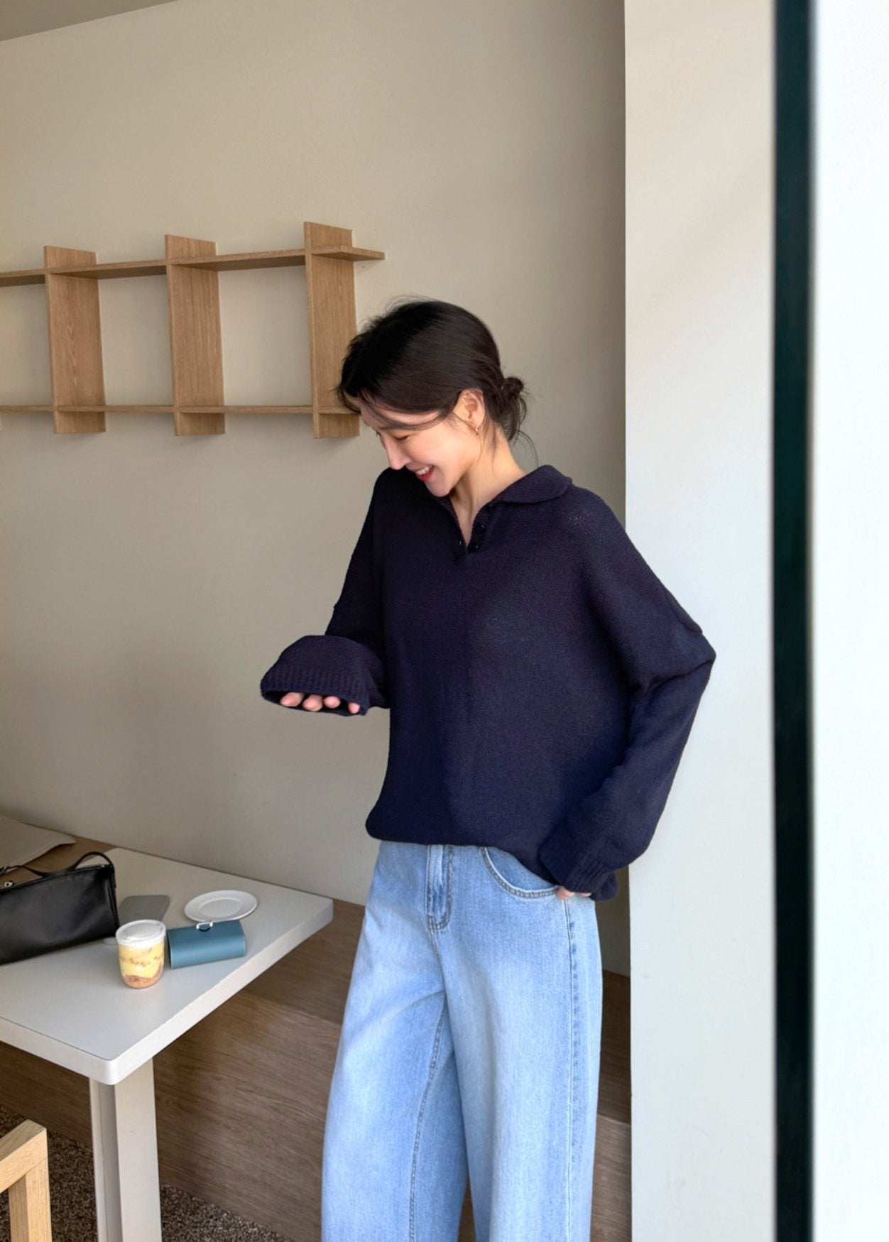 Bouclé Boxy Collar Knit