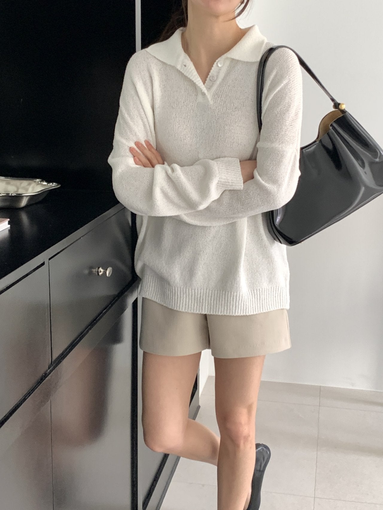 Bouclé Boxy Collar Knit