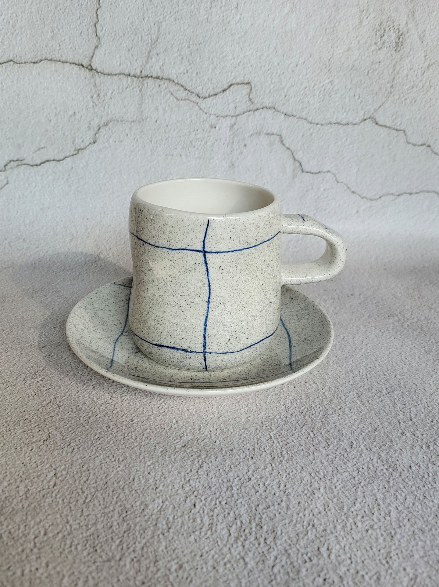 [Handmade Korean Ceramics] Crumpled Silhouette Blue Line Mug Set