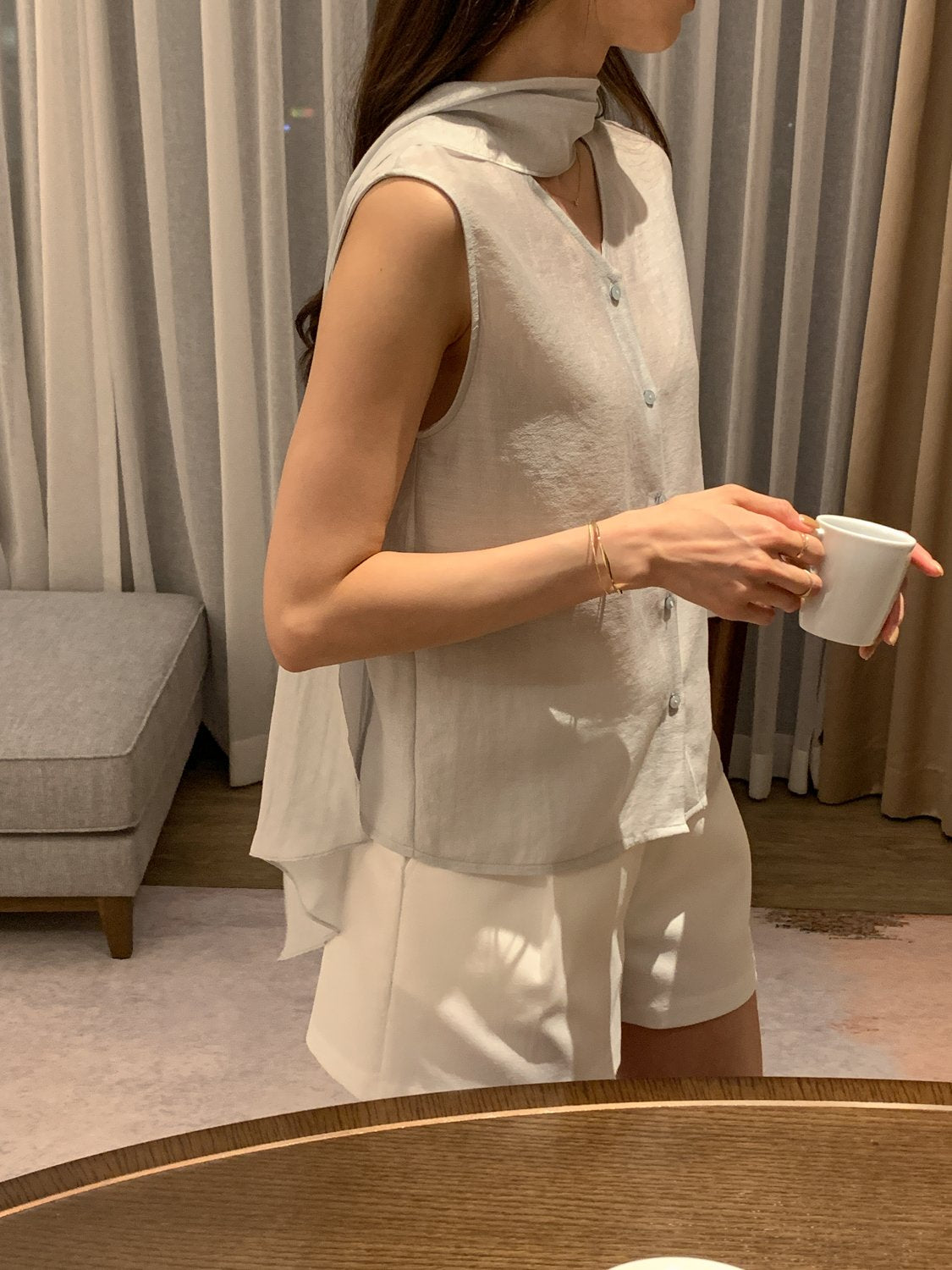 [Best Seller] Scarf Detail Sleeveless Blouse