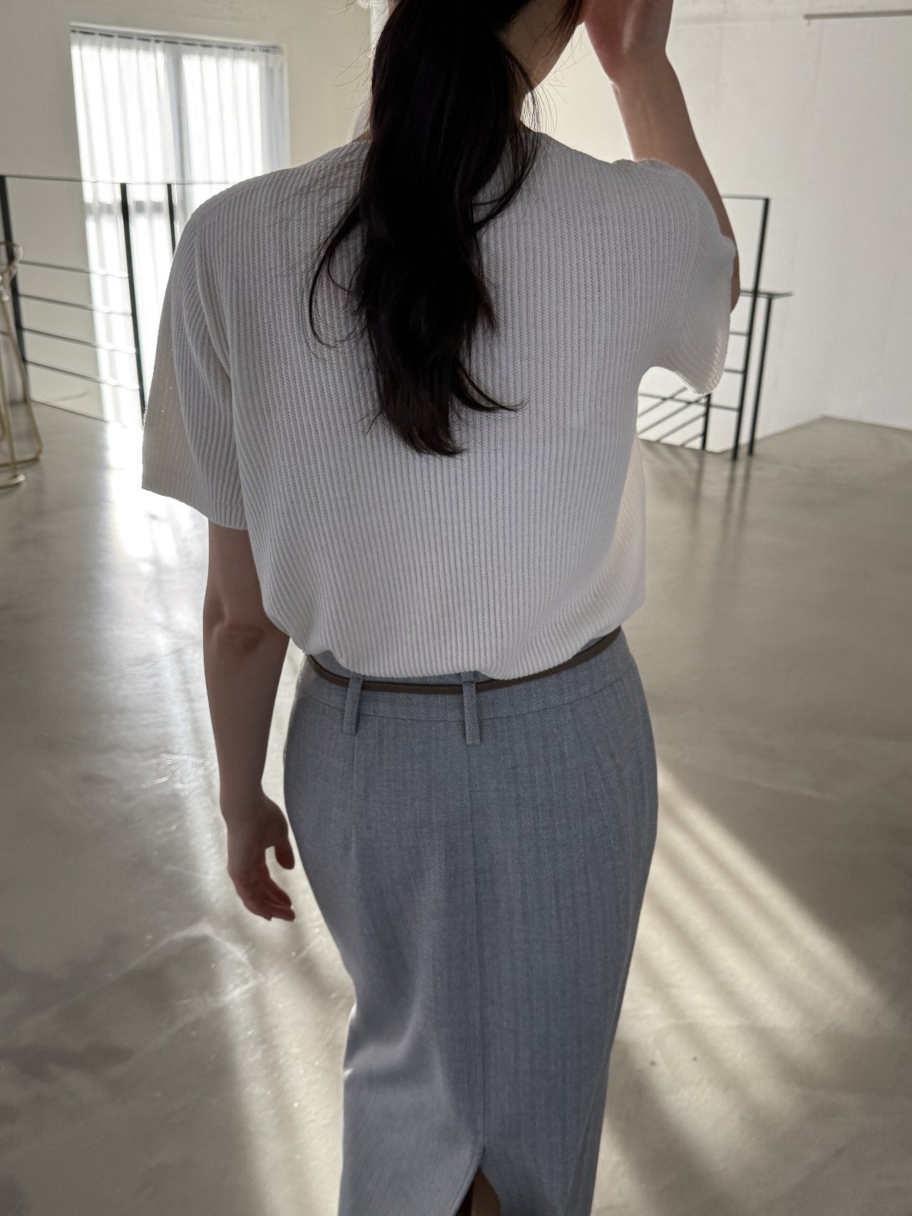 Textured Semi-Crop Knit (Short Sleeve) - Ivory