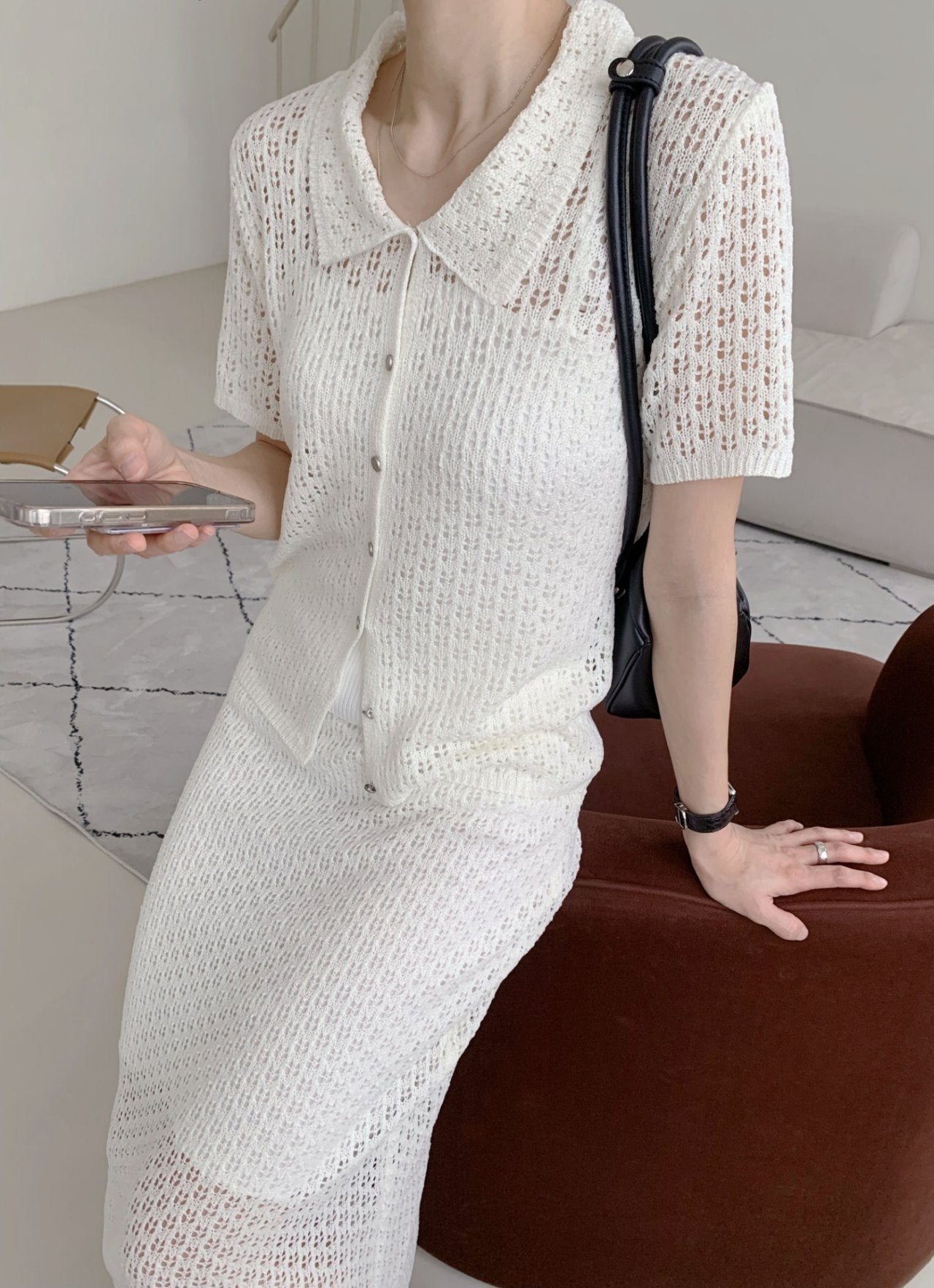 LuxeCrochet Knit Cardigan & Skirt Set