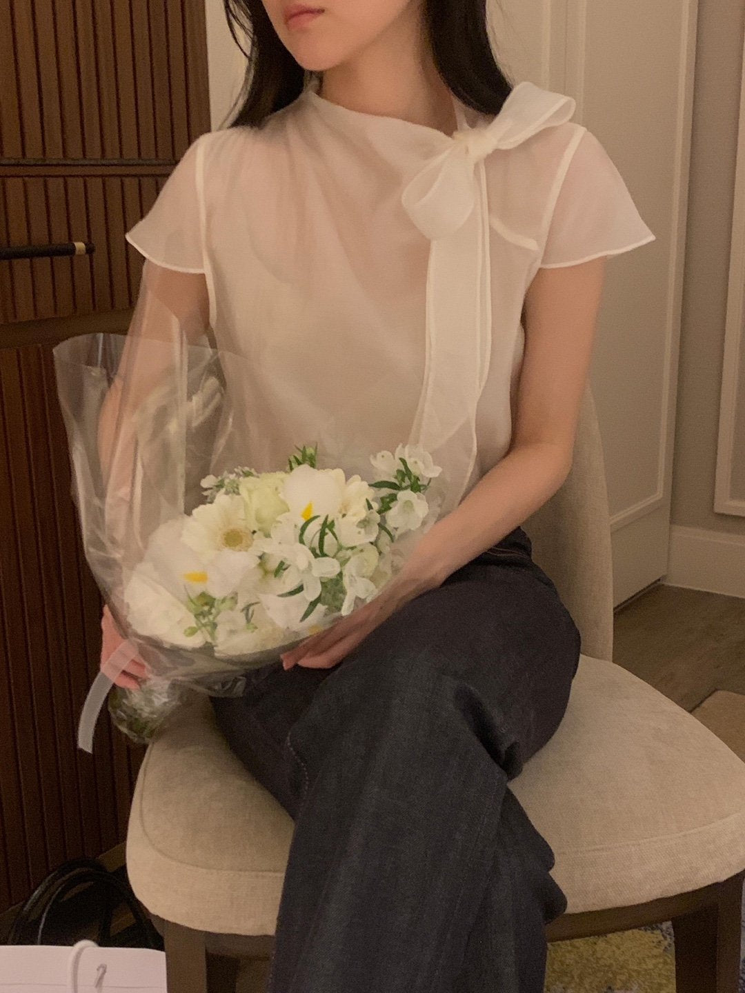 [Best Seller] Ribbon Mock-neck Blouse
